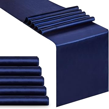 B-COOL Navy Blue Satin Table Runners 5 Packs Wedding Table Runners Silk Smooth Fabric for Wedding Party Decorations 12x108 inch