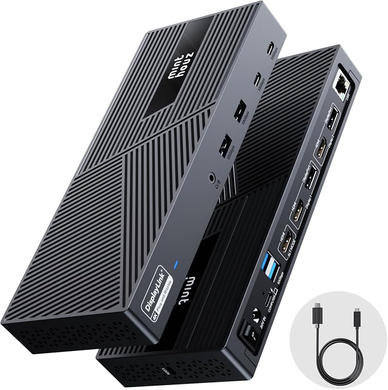 DisplayLink Docking Station Triple Monitor 4K@60Hz, 14-in-1 USB C Dock for MacBook Dell HP Lenovo, 160W Adapter,100W PD Charging for Thunderbolt 5/4/3, 3HDMI,2DP, 6 USB A/C, LAN, Audio