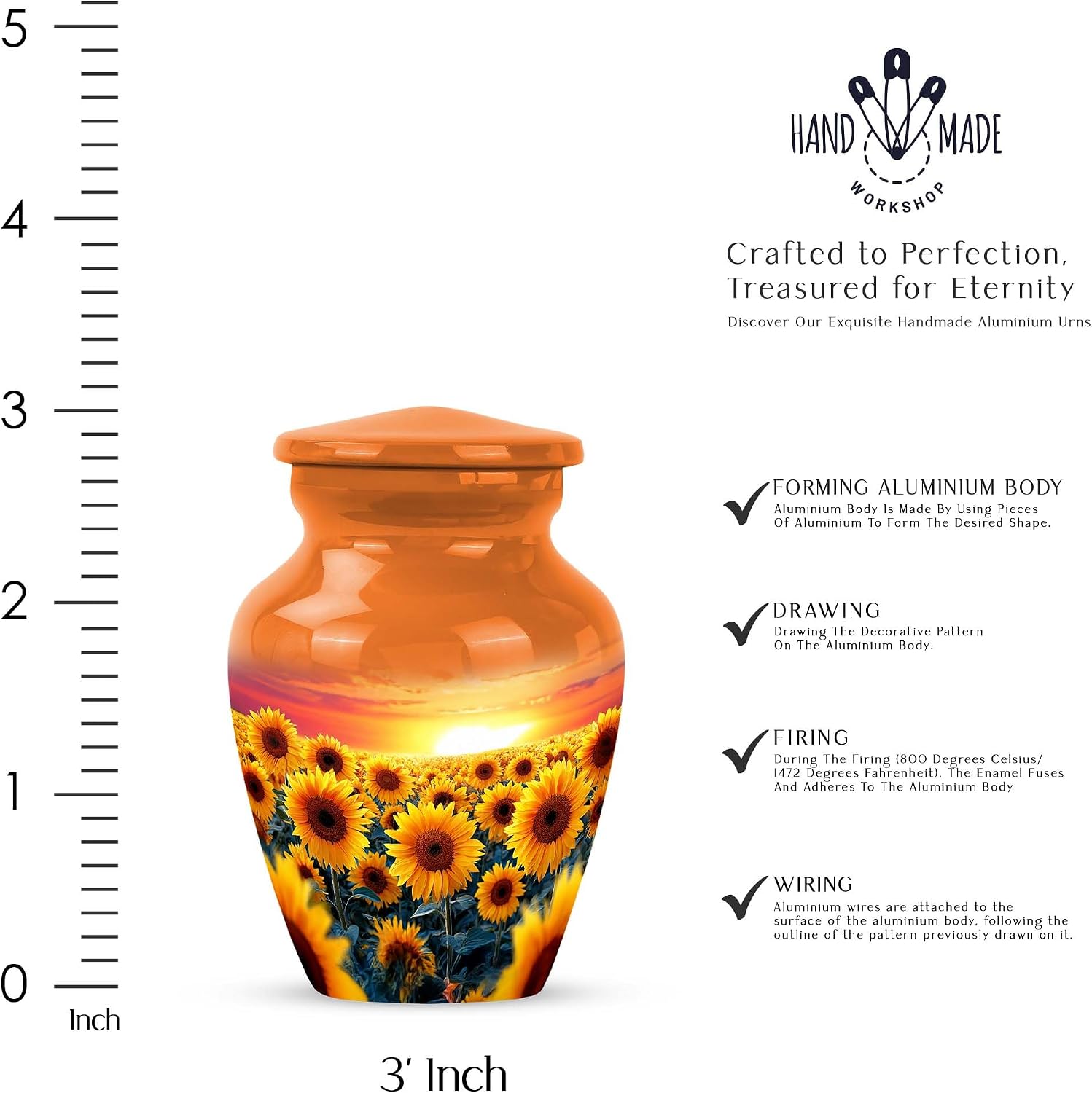 Sunflower Large 10 Inch Cremation Urn for Human Ashes Male & Female, Funeral & Burial Urns for Adult Human Ashes, 3 Inch Keepsake Memorial Gifts for of Family, Friends (1 Large, 4 Keepsake)