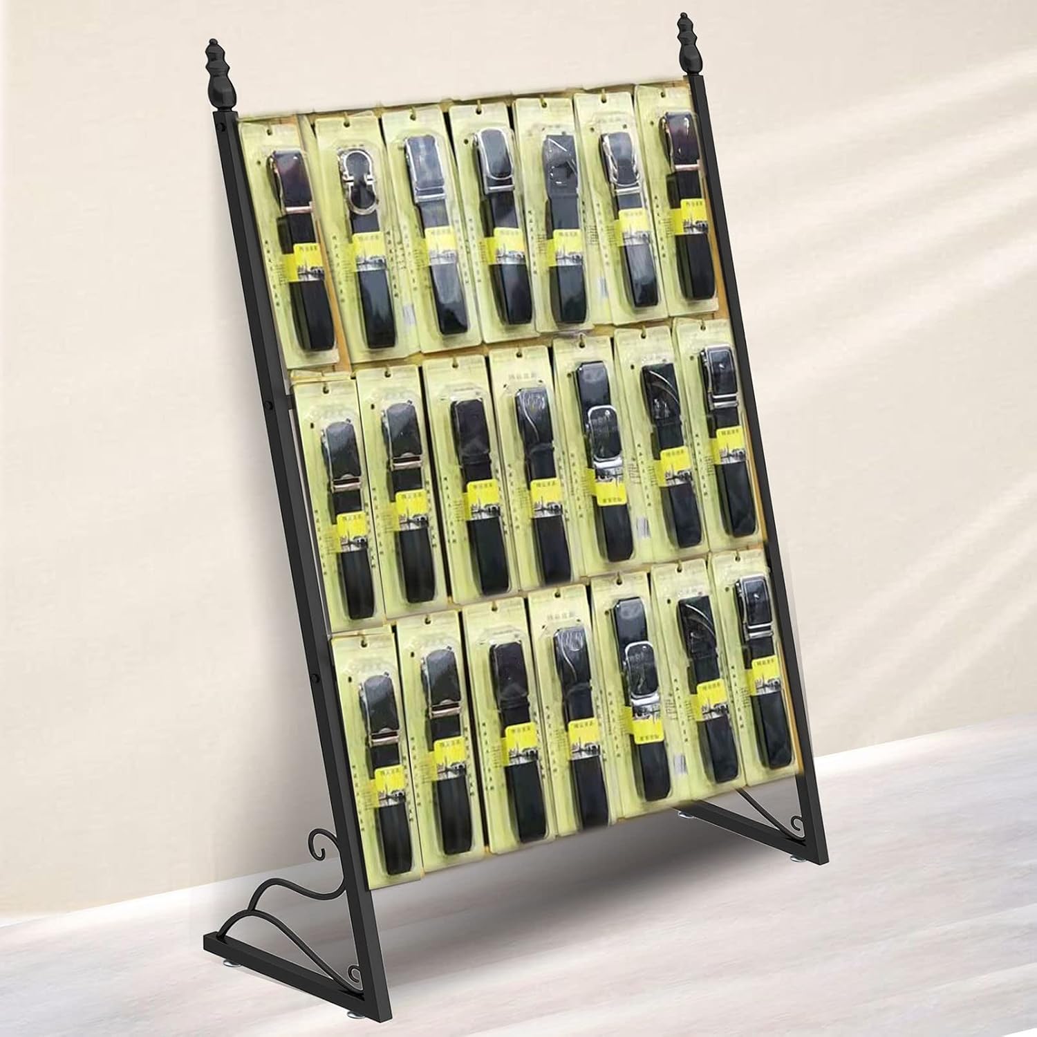 Belt Holder Jewelry Organizer, Modern Clothing Retail Display Stand Belt Hanger, Multifunctional Commercial Shelf Keyring Socking Hats Toys Show Rack, Handbag Organizer U(Black-80×130CM)