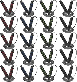 20 Pack Weighted Jump Ropes with Steel Cable - Tangle-Free Speed Skipping Ropes with Comfortable Foam Handles for Fitness Workouts, Gym Training, Home Exercise (Red, Blue, Black, Green)
