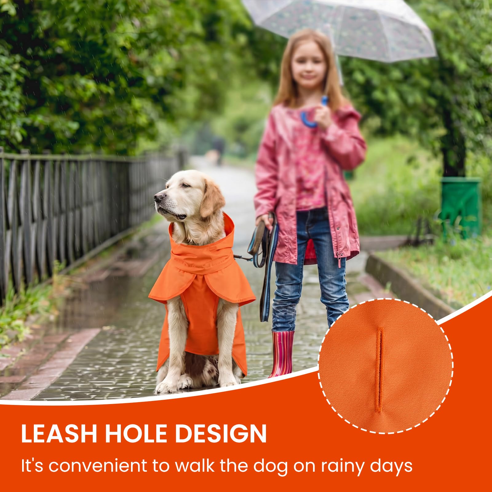 BRKURLEG Hunderegenmantel - wasserdichte Regenjacke mit Kapuze - Orange - XXL