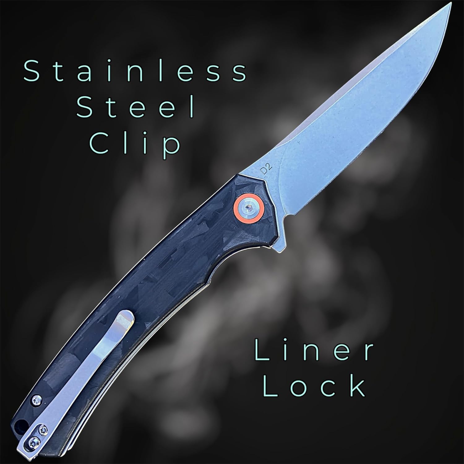 TACTICAL GEARZ Pocket Folding Knife for EDC, Carbon Fiber Handle, D2 Steel Blade, Includes Sheath (Okab)