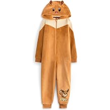 Pokemon Eevee Girls Onesie | Kids Eevee Character Graphic Print Hooded Sleepsuit with 3D Ears in Brown | Childrens Pocket Monster Pajama Nightwear | Classic TV Series Video Game Merchandise Gift