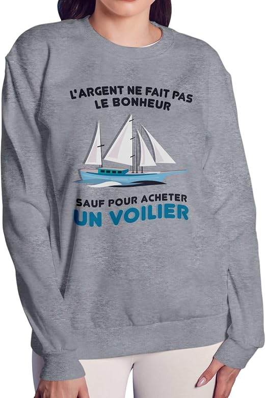 Sweatshirt Femme Surf – L'Argent Ne Fait Pas Le Bonheur – Sport Aquatique Design Exclusif