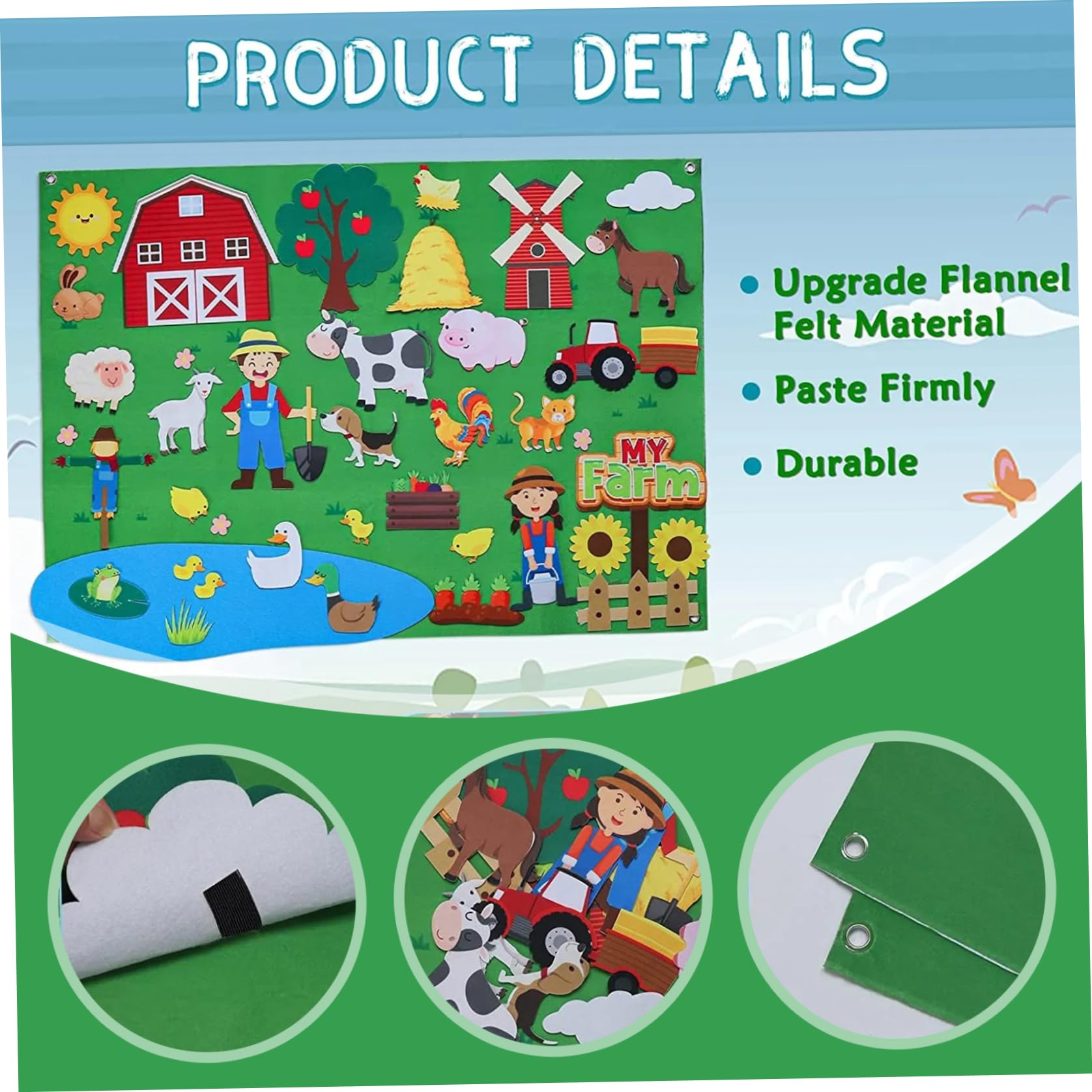 Animali da Fattoria 41x30 Pollici Lavagna in Feltro per apprendimento precoce Lavagna in Feltro interattiva da Appendere alla Parete per Bambini Famiglia Rol di Natale