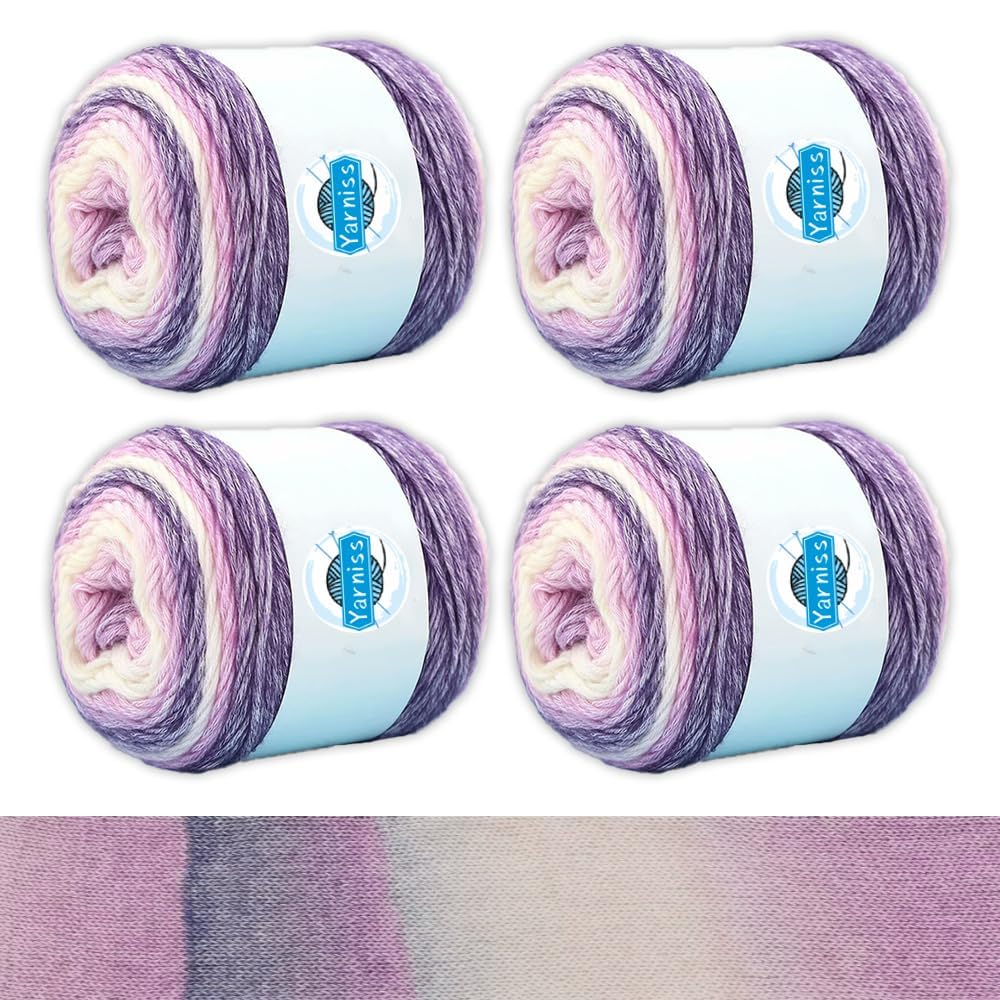 Fil à gâteau pour crochet Yarniss dégradé violet | Évitez les nœuds avec 4 écheveaux de 250m