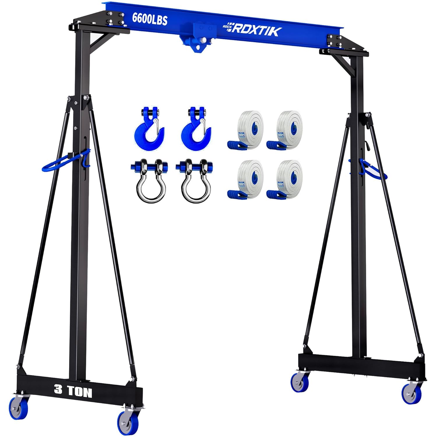3 Ton 6600LB Gantry Crane, 3 Ton Manual Trolley, 9.06FT Max Width, Portable Shop Crane with 8.53-12.47 FT Adjustable Height, Dark Blue