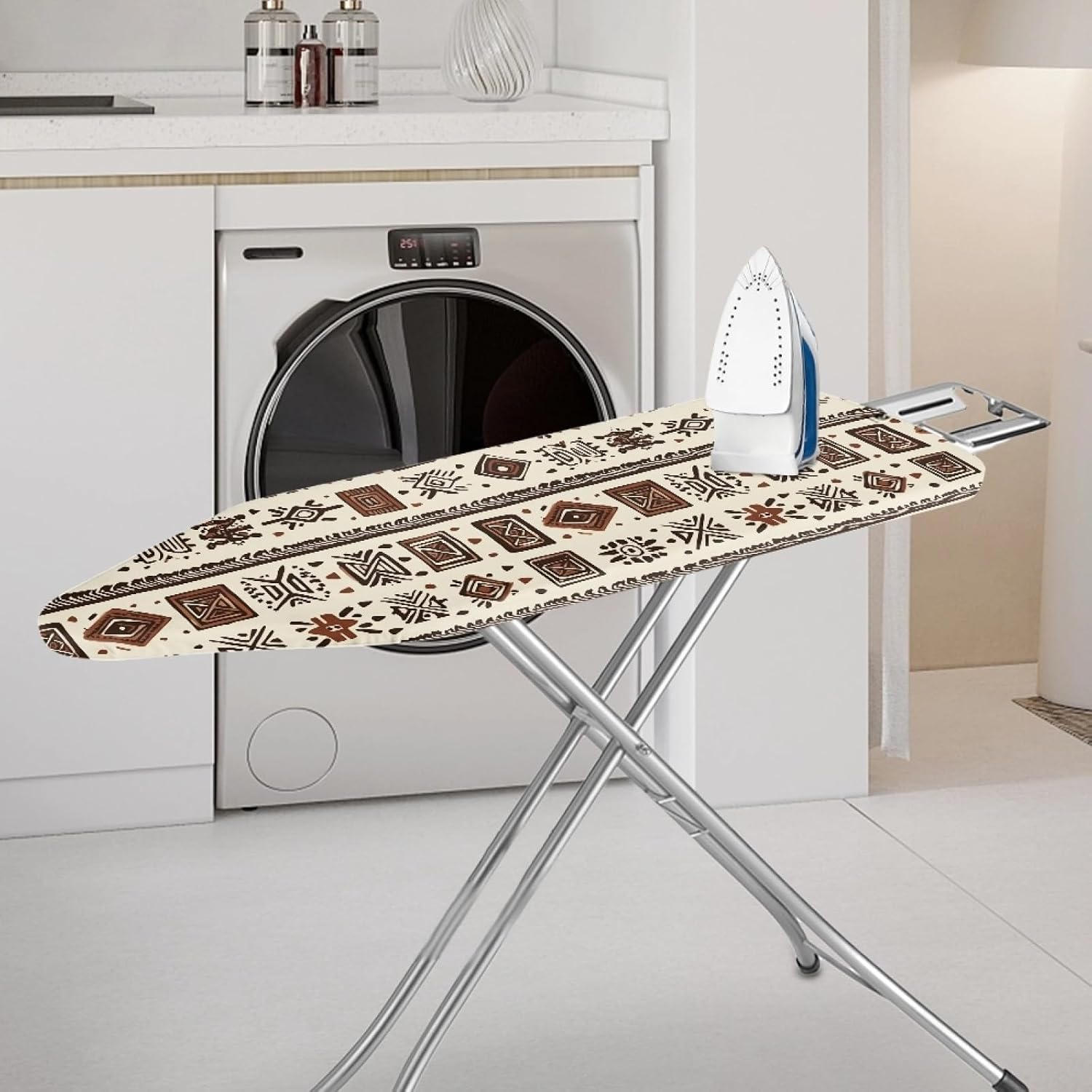 Large Ironing Board Cover and Pad 59x19 Bohemian Style Iron Table Cover with Padding,Extra Wide,Resist Scorching and Staining,Heatproof,Adjustable Fastener Durable Stain