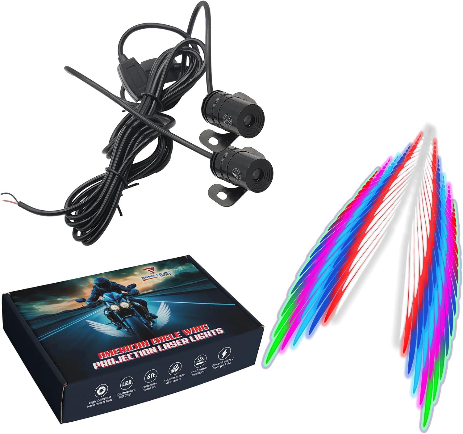 American Eagle-Projection LED Wings/TV Sport Motorcycle Accessories. Underglow Lights for Cars and Motorcycle Lights Project a 5-ft Wing on The Road. Harley Davidson Accessory (Red)
