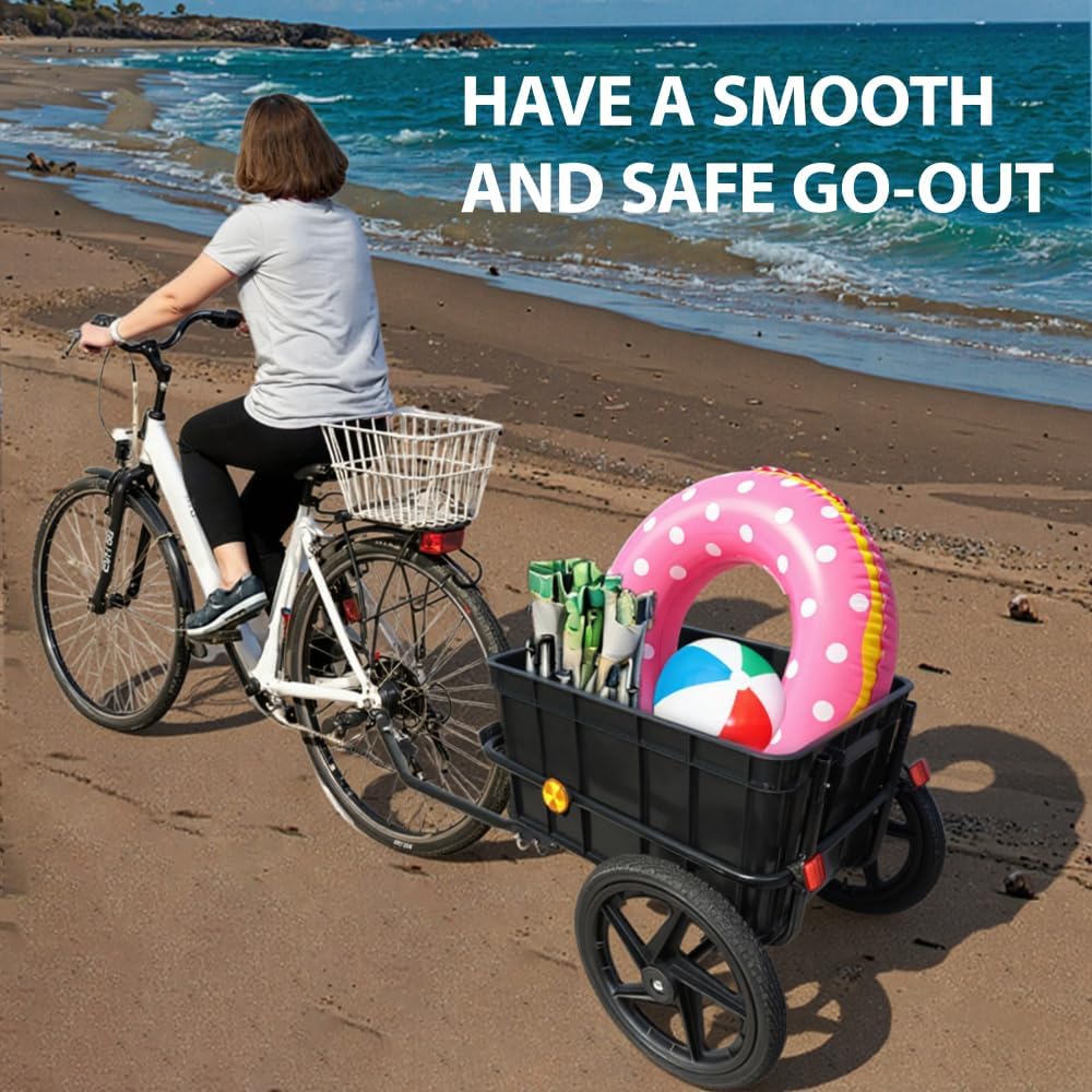 2-in-1 Bike Cargo Trailer and Push Cart with Removable Waterproof Box, Heavy Duty Steel Frame for Bicycles, Black