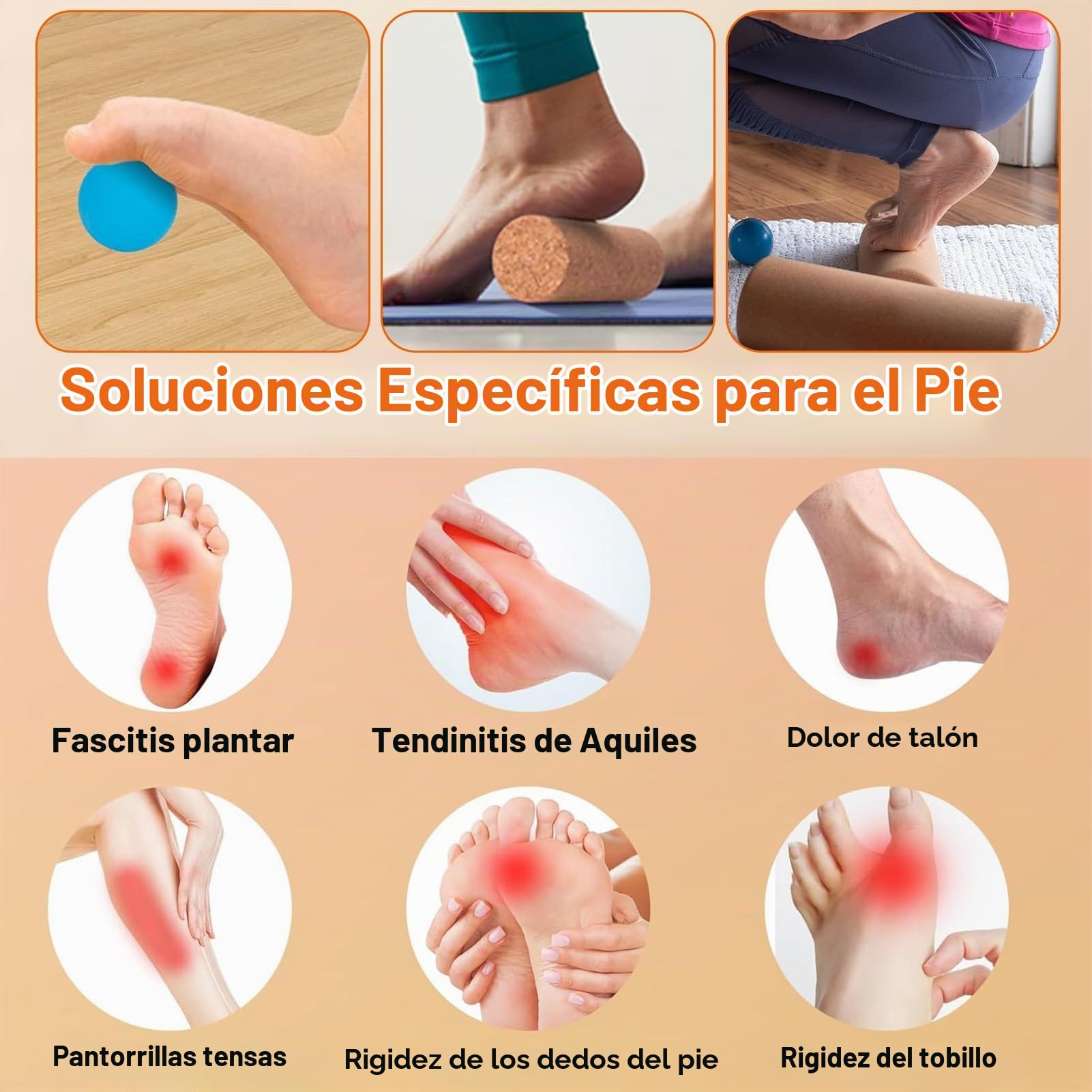 Tabla de Equilibrio para Tobillos Corcho Tronco Propioceptivo Ejercitador de Pies con Elota de Masaje y Banda Elastica para Equilibrio, Estabilidad y Fuerza en los Pies