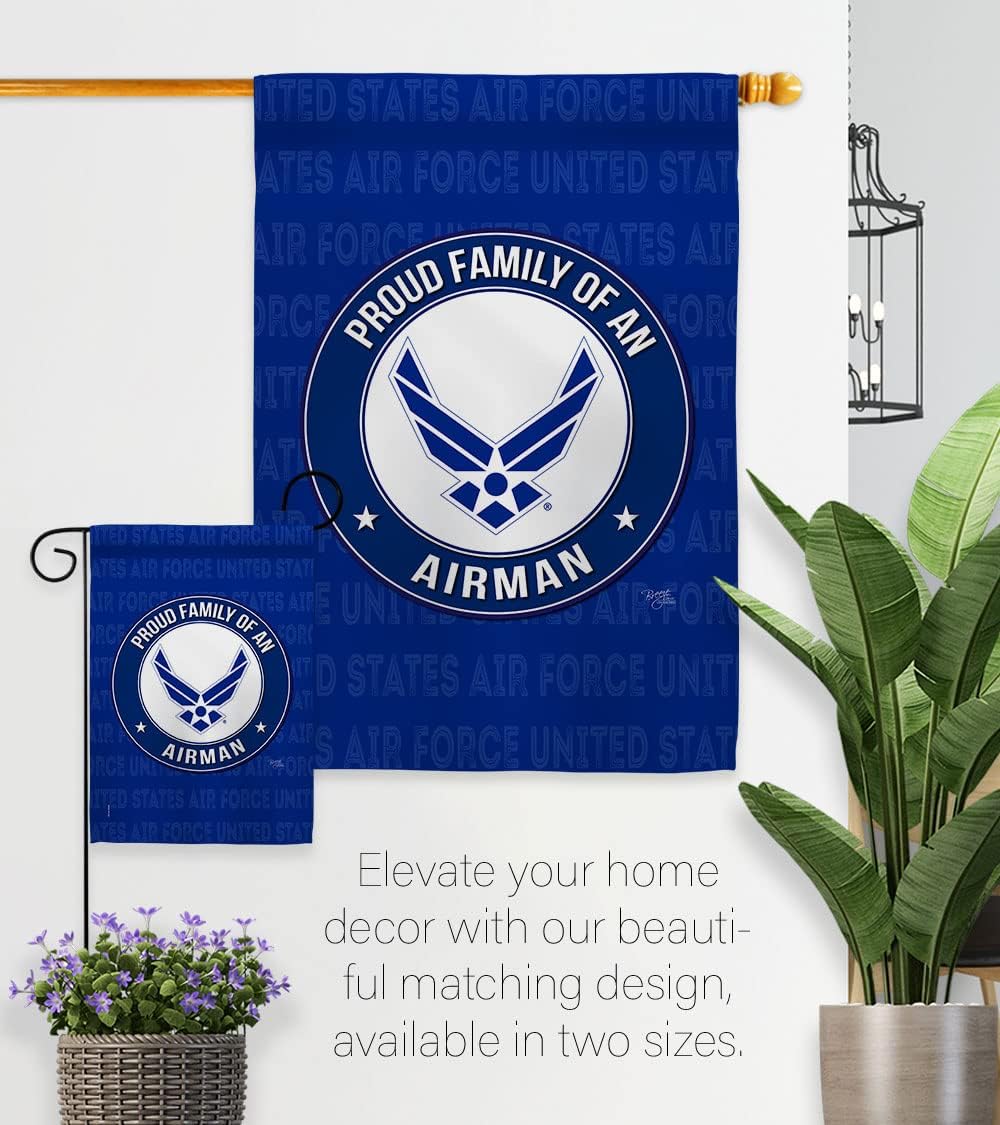 Proud Family Airman House Flag - Armed Forces Air Force USAF United State American Military Veteran Retire Official - Decoration Banner Small Garden Yard Gift Double-Sided Made In USA 28 X 40