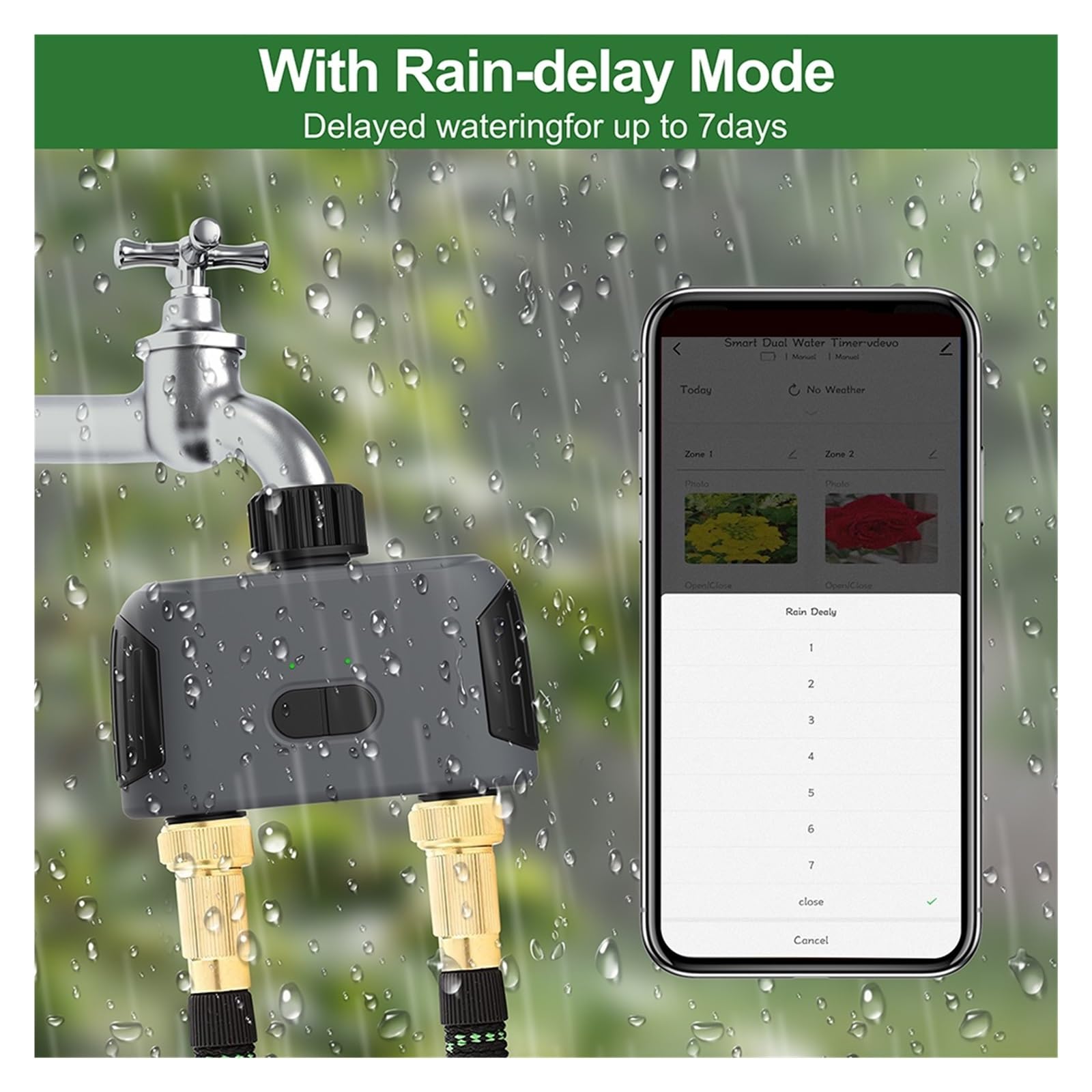 WIFI Podlewanie Ogrodu Timery 2 Wylot Inteligentny Zraszacz Kontroler Nawadniania Kropelkowego Zawór Wody Opóźnienie Deszczu Programowalne Kontrolery OszczęDność Wody(2PCS Timers-HUB)