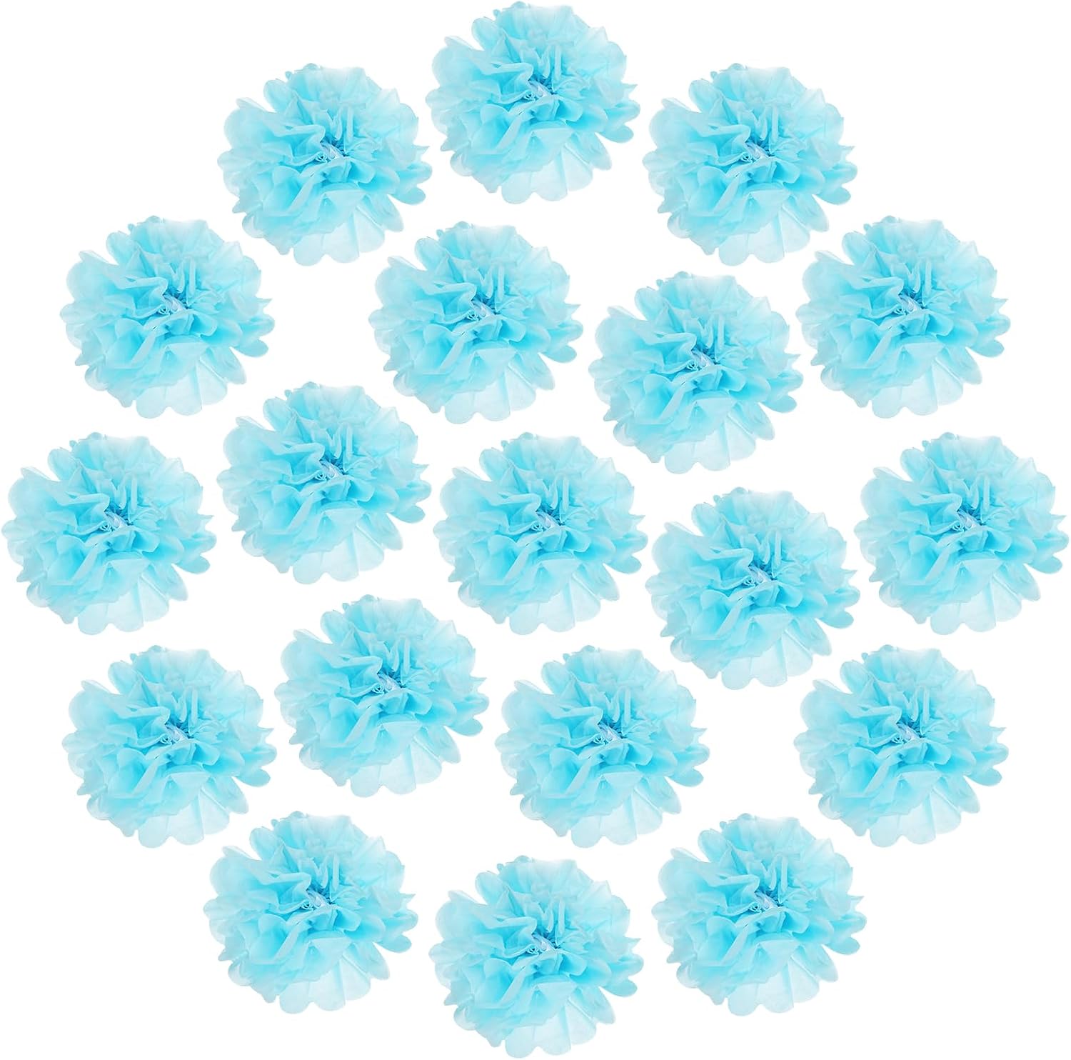 MECCANIXITY 20Pcs Tissue Paper Pom Poms, 12 Inch Colorful Large Paper Flowers Wall Decorations for Fiesta Party Birthday Wedding Light Blue