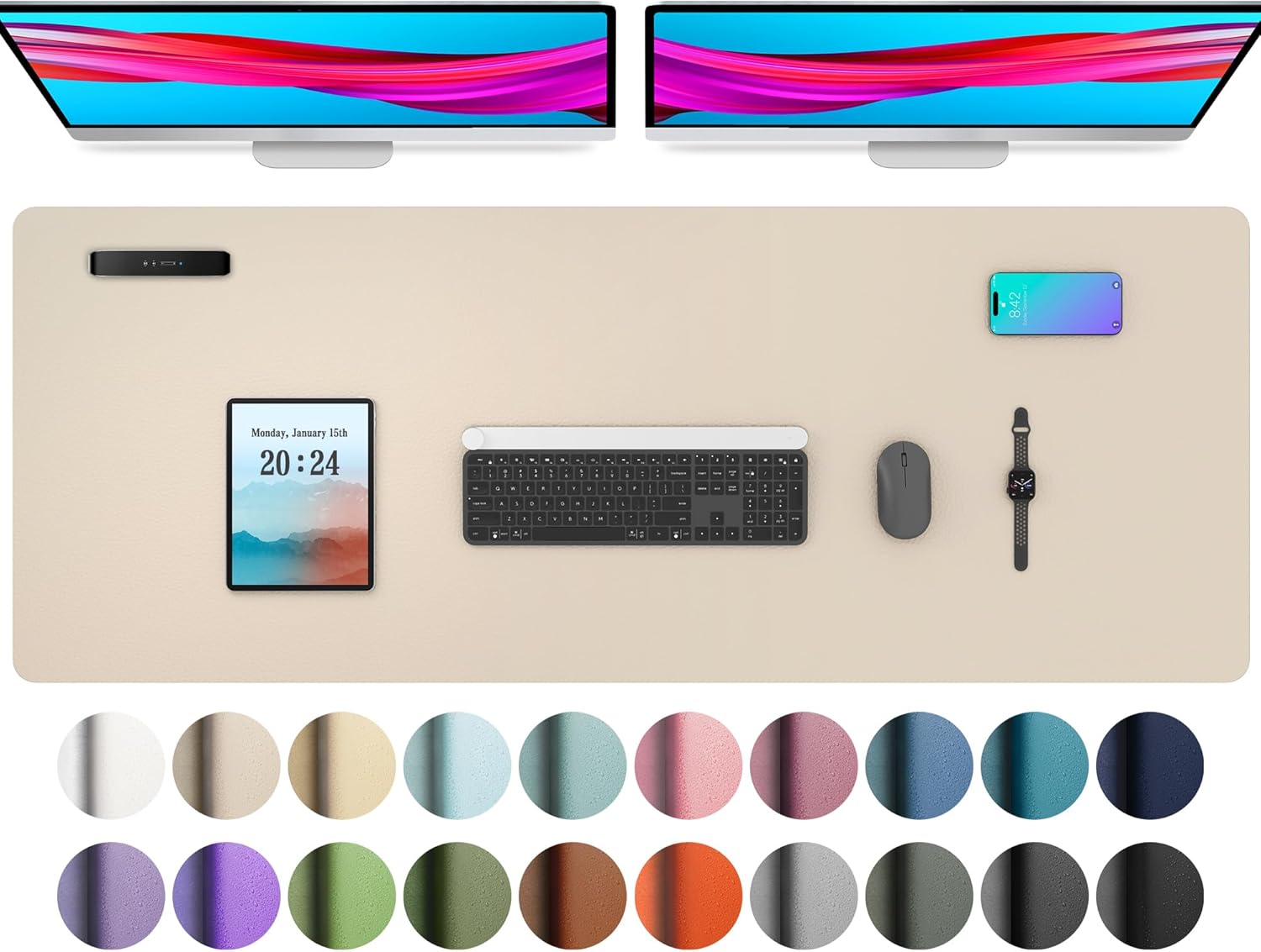 aothia leather desk pad protector, office desk mat, large mouse pad, non-slip pu leather desk blotter, laptop desk pad, waterproof desk writing pad for office and home (48"x17", beige) 48" x 17" beige