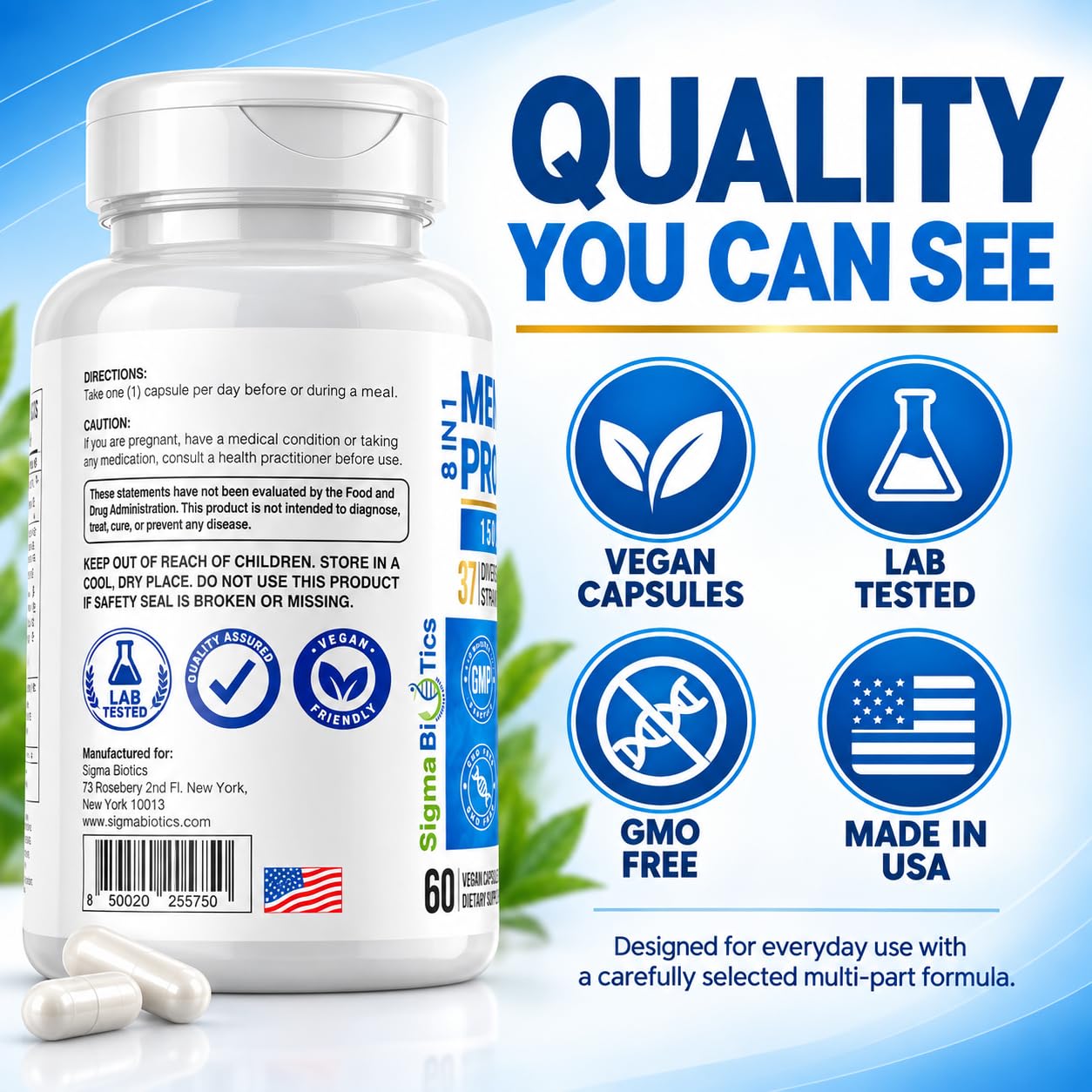 Probiotics for Men 150 Billion CFU 37 Strains + Organic Prebiotics, Enzymes — Amazon image 8