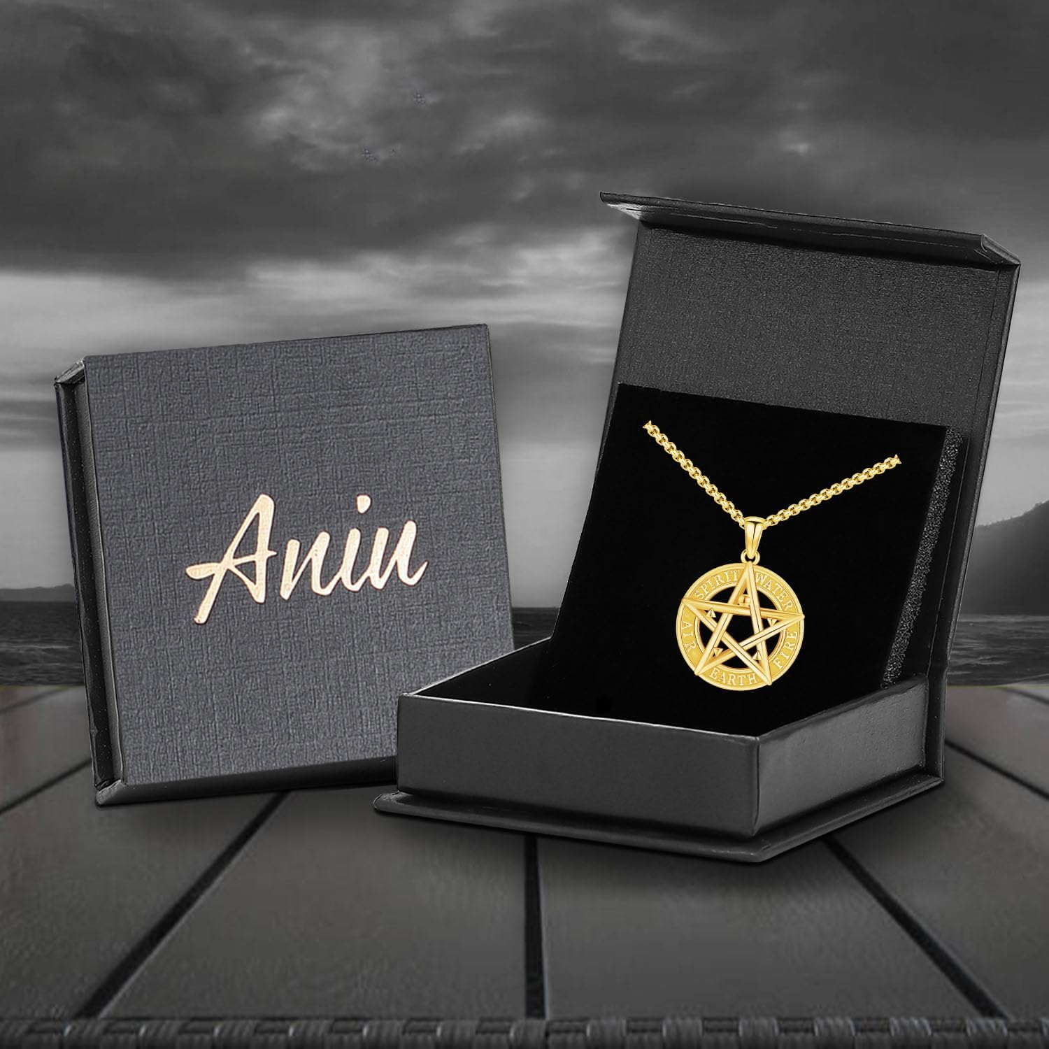 Aniu Tetragrammaton/Pentagram/Triple Moon Goddess Necklace for Men Women 925 Sterling Silver Witch Knot Pentacle Pendant Pagan Wiccan Amulet Energy Gifts Jewelry