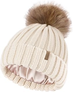 Toddler Beanie Satin Lined Baby Boys Girls Winter Hats Pom Pom Beanies for Kids