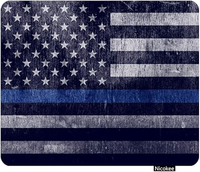 Gaming Mouse Pad Police Aged Law Enforcement Support Flag Thin Blue Line Stripe Americanflag Non-Slip Rubber Mouse Pad for Computers, Laptop, Office 9.5 Inch x 7.9 Inch