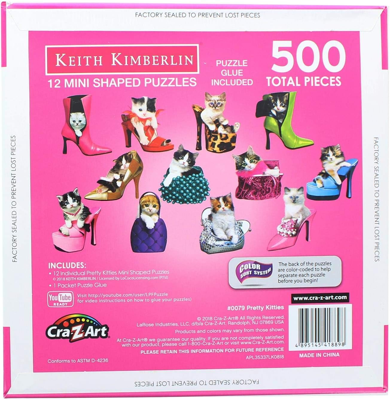 CRA-Z-ART Pretty Kitties | 12 Mini Shaped Jigsaw Puzzles | 500 Color Coded Pieces