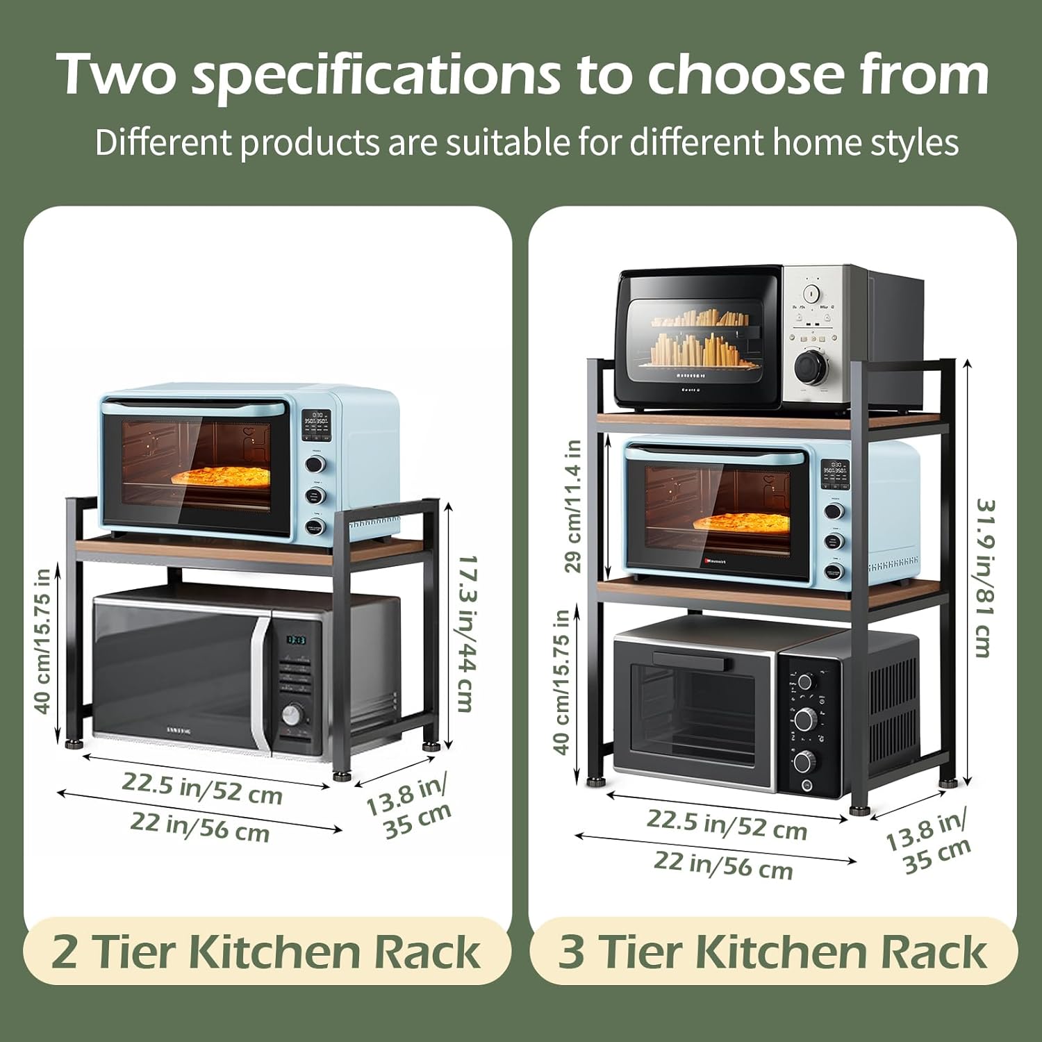 Microwave Stand, 2 Tier Microwave Shelf for Kitchen Shelving Countertop Organizer. Carbon Steel, Wood Panel, Sturdy and Not Shaking Kitchen Rack That Can Withstand 200 Lbs Weight