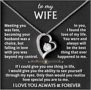 Forever Love Necklace for Wife - Heart Pendant with Cubic Zirconia, Gold Finish