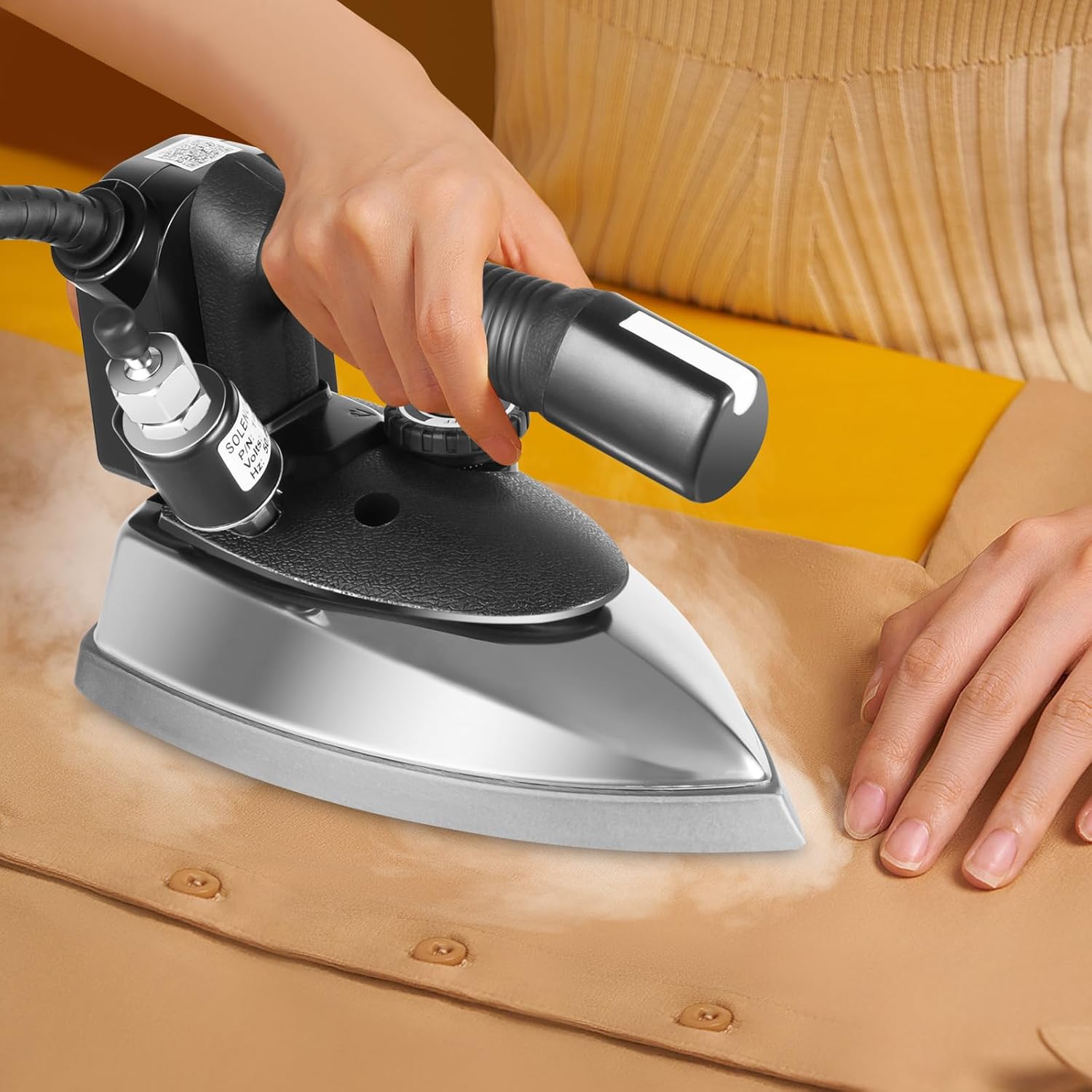 1200W Professional Industrial Steam Iron, Gravity Feed Industrial Electric Steam Iron Set, 0.79 Gal Water Tank, 5-Temp Settings (140-428°F) for Home, Laundry, Tailor Shop, Garment Factory