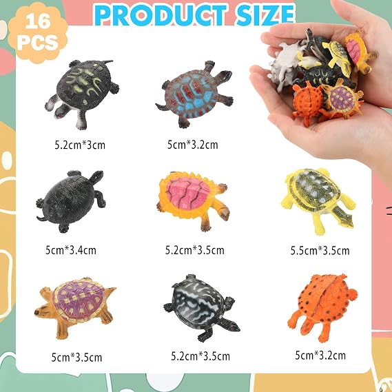16pcs Turtle Figures Miniature Realistic Sea Turtle Ornaments Marine Animals Model Cake Topper 8 Styles for Bathtub Bath Pool School Office Classroom Parties Landscape Cake Aquarium Fish Tank