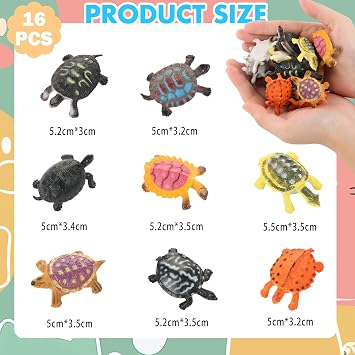 16pcs Turtle Figures Miniature Realistic Sea Turtle Ornaments Marine Animals Model Cake Topper 8 Styles for Bathtub Bath Pool School Office Classroom Parties Landscape Cake Aquarium Fish Tank