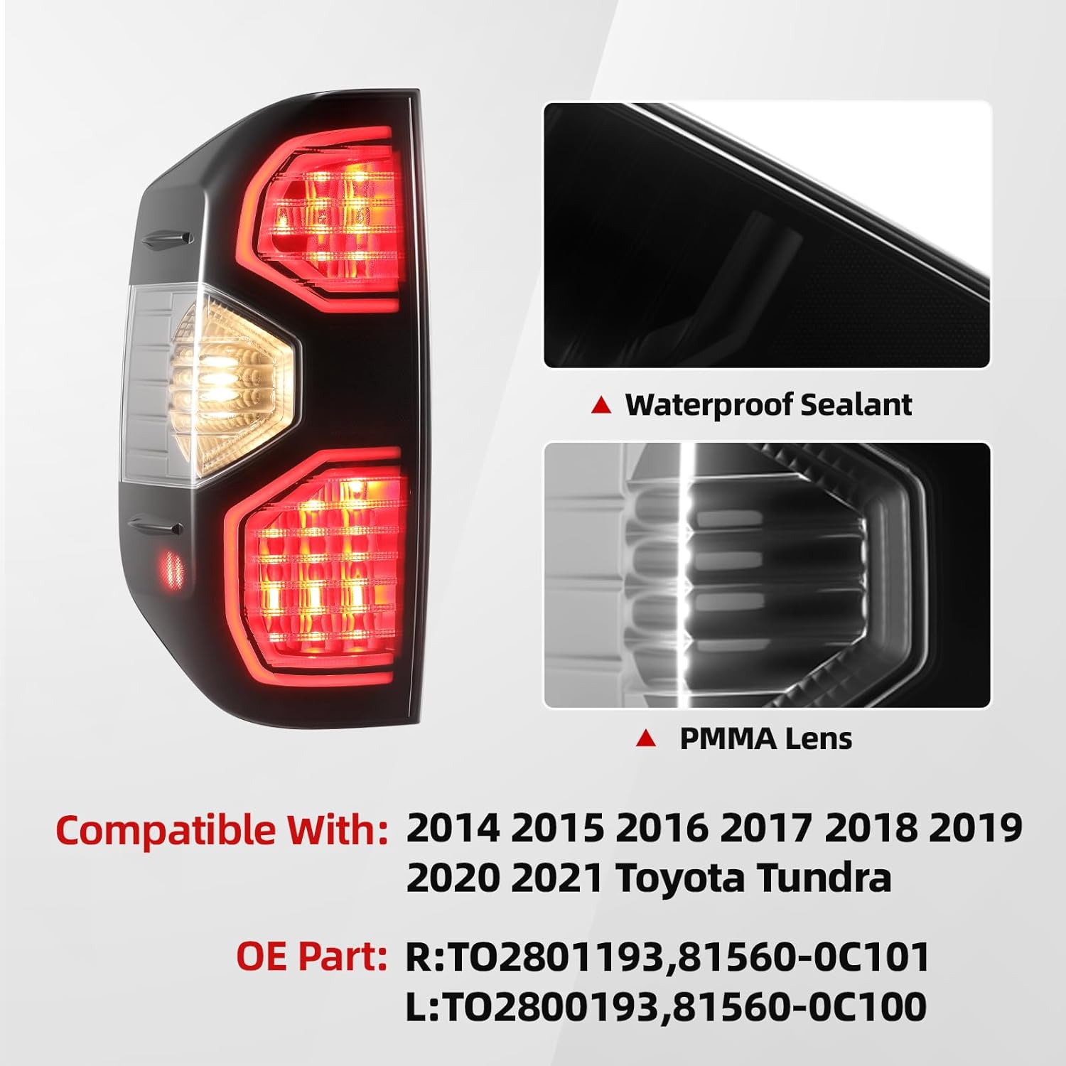 VPIMOZO LED Tail Light Assembly Compatible With 15-21 2015 2016 2017 2018 2019 2020 2021 Toyota Tundra Rear Tail Light Housing without Bulb Smoked len Replaces TO2801193 (Driver & Passenger Side)