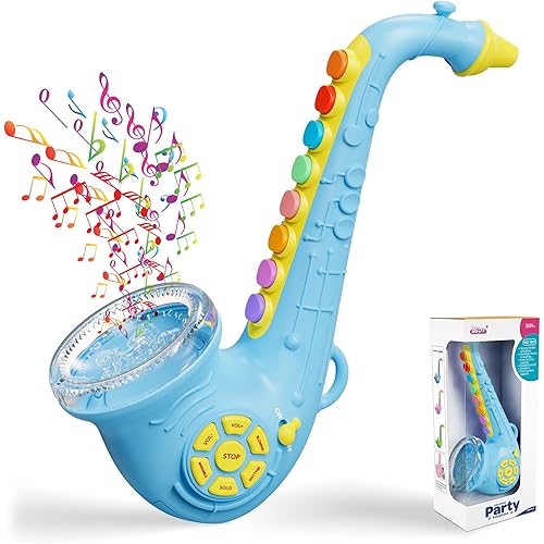 Contixo KT1 Toy Saxophone, Blue Digital Saxaboom, Trumpet, Clarinet with Light & Sound, Early Education Musical Instrument Gift for Toddlers Kids Girls Boys