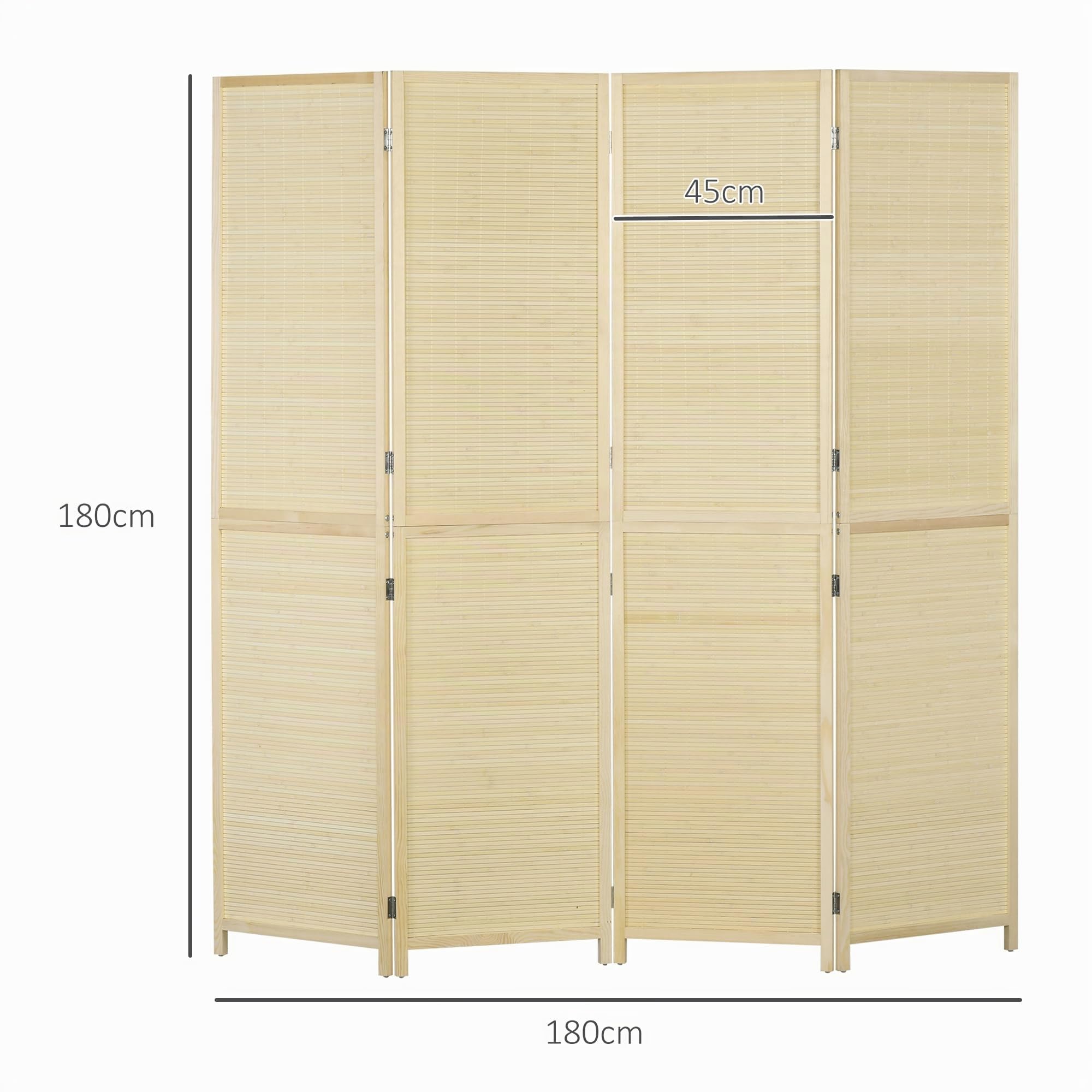 HOMCOM Paravento per Interno Pieghevole a 4 Ante 180x1.6x180 cm Color Legno | Divisorio in Bambù di Rattan