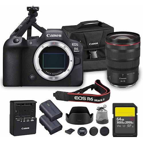 Canon EOS R6 Mark II Mirrorless Camera | 24.2MP Full Frame Sensor 4K 60p Video | Dual Pixel AF in-Body Stabilization for Pros (5666C002) + Canon RF 24-70mm Lens + Tripod Grip + 64GB Card + More