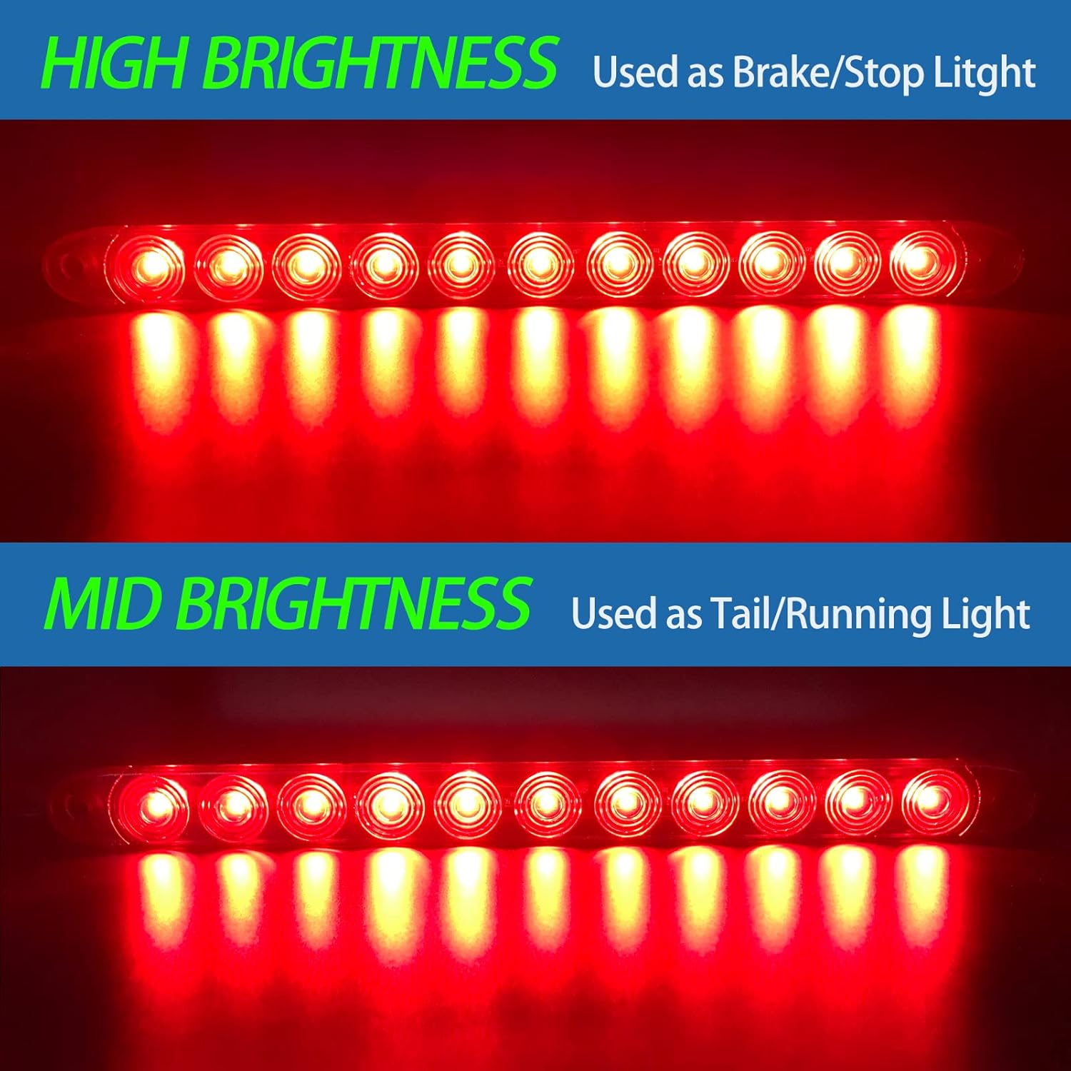 Led Trailer Light Bar,15inch Red Led Lights, Brake Stop Turn 3rd Brake Light, IP67 Waterproof, DOT Approval Trailer Lights Fit for Truck, Camper, etc