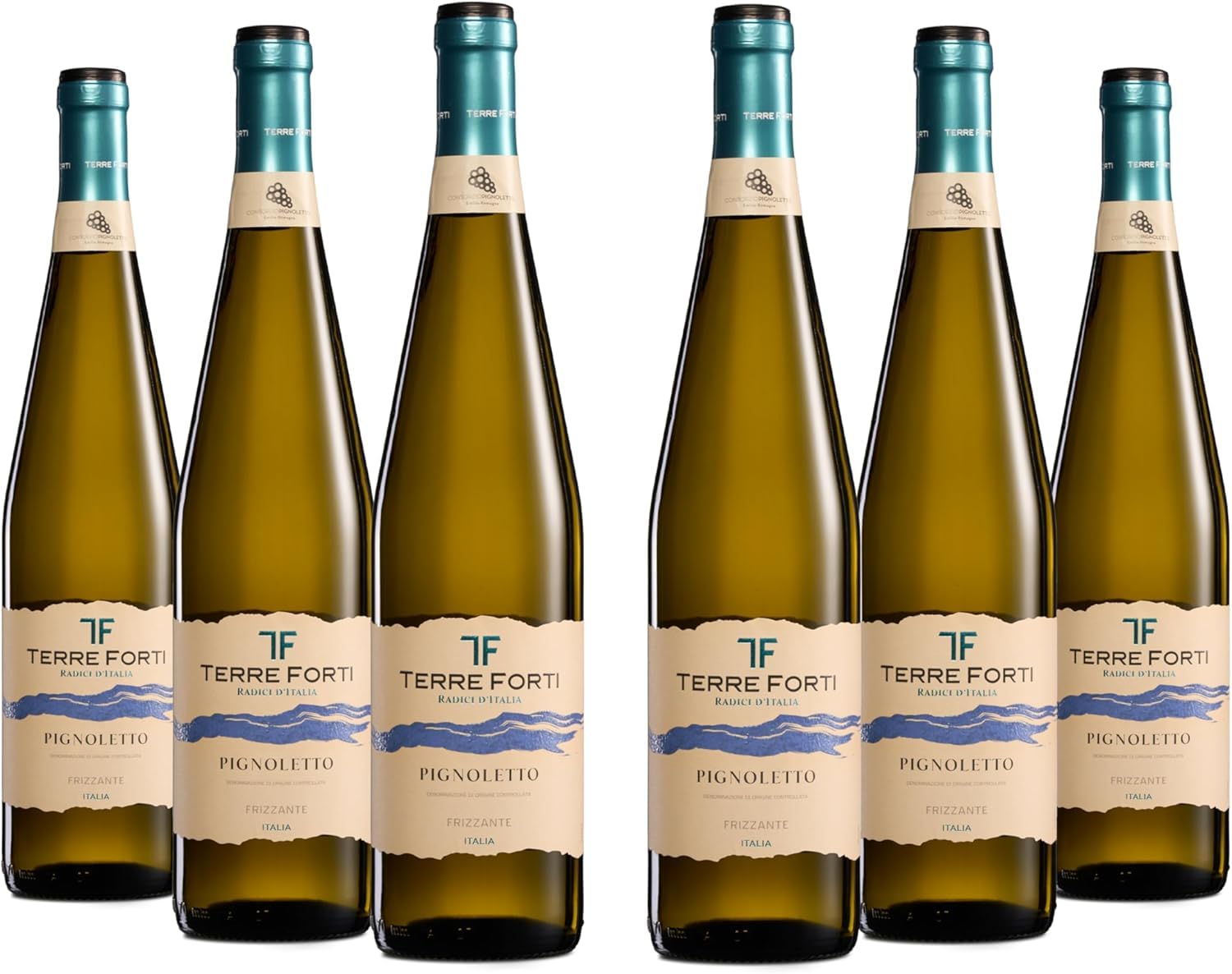 Terre Forti Pignoletto DOC, Frischer und Fruchtiger, Weißer Italienischer Perlwein, 12% Vol., Karton mit 6 Flaschen mit jeweils 750 ml