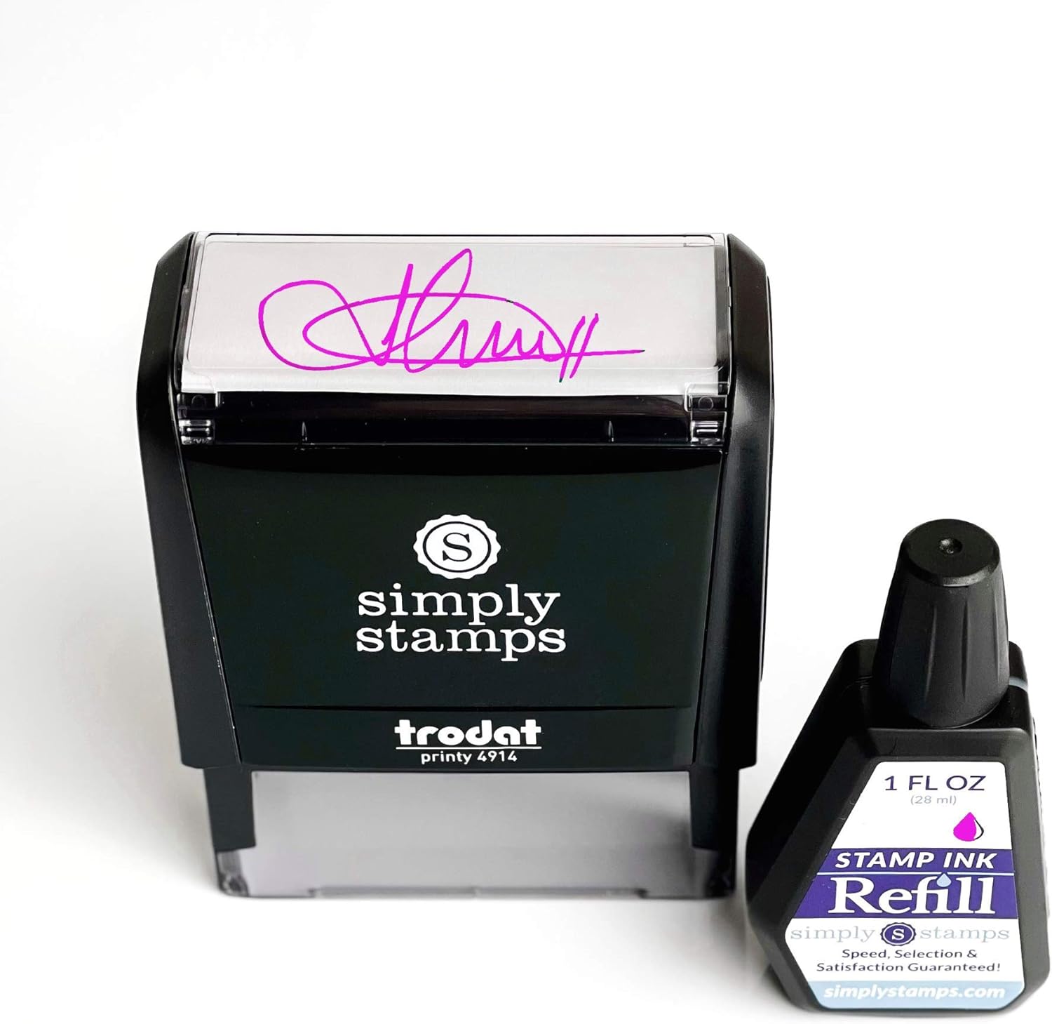 Custom Signature Stamp with Extra Bottle of Ink | Multiple Colors Available (Black)