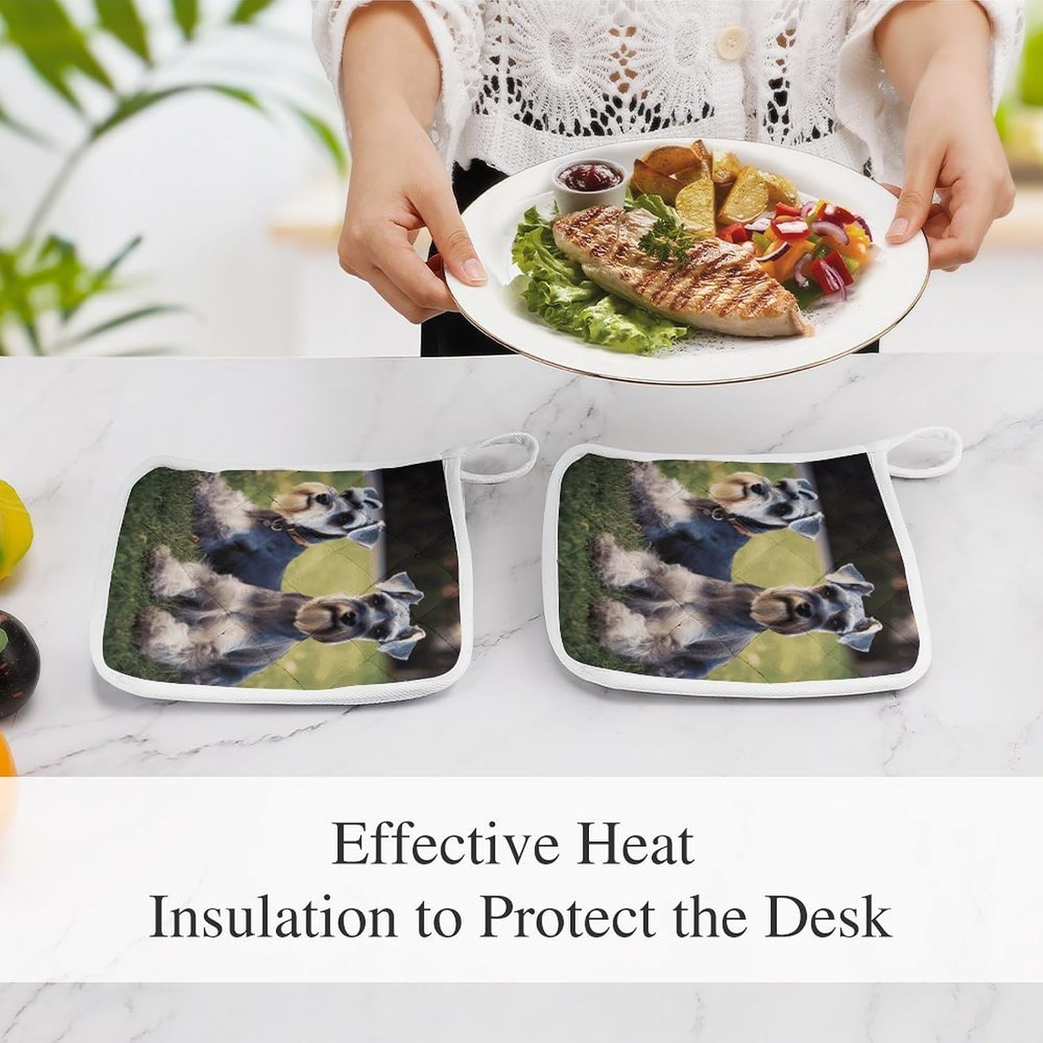 Adult Schnauzer Dogs Polyester Heat Resistant Pot Pad Non Slip Anti Scald Hot Dish Mat Reusable Table Protector for Kitchen Hot Pot Mat Wear Resistant Heat Proof Table Pad for Countertop Dining Room