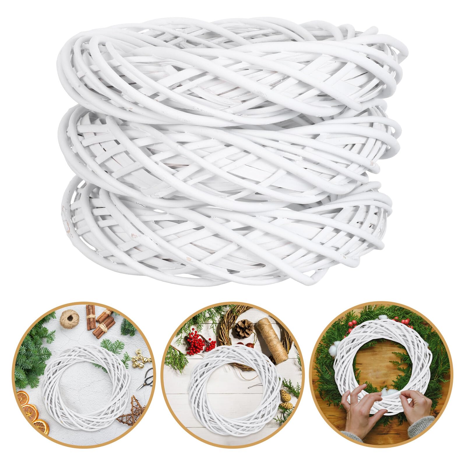 3 Stück Weißer Rattan Weinrebenkranz 30cm für Bastelarbeiten | Runde Holzkränze, Flexibel und Stabil, für Wohnräume Sowie Kreative Selbstgemacht Projekte im Landhausstil