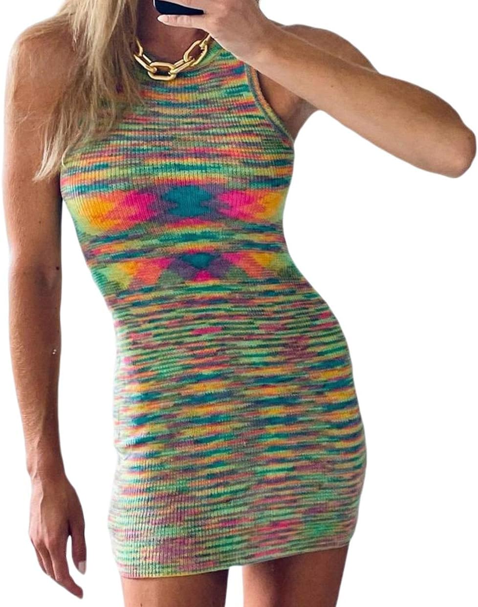 Women Y2K Knit Dress Halter Bodycon 