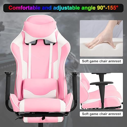 Miniatura 20 de Silla para videojuegos, silla ergonómica para juegos con reposapiés reclinable, respaldo alto, silla de videojuegos con soporte lumbar, Rojo