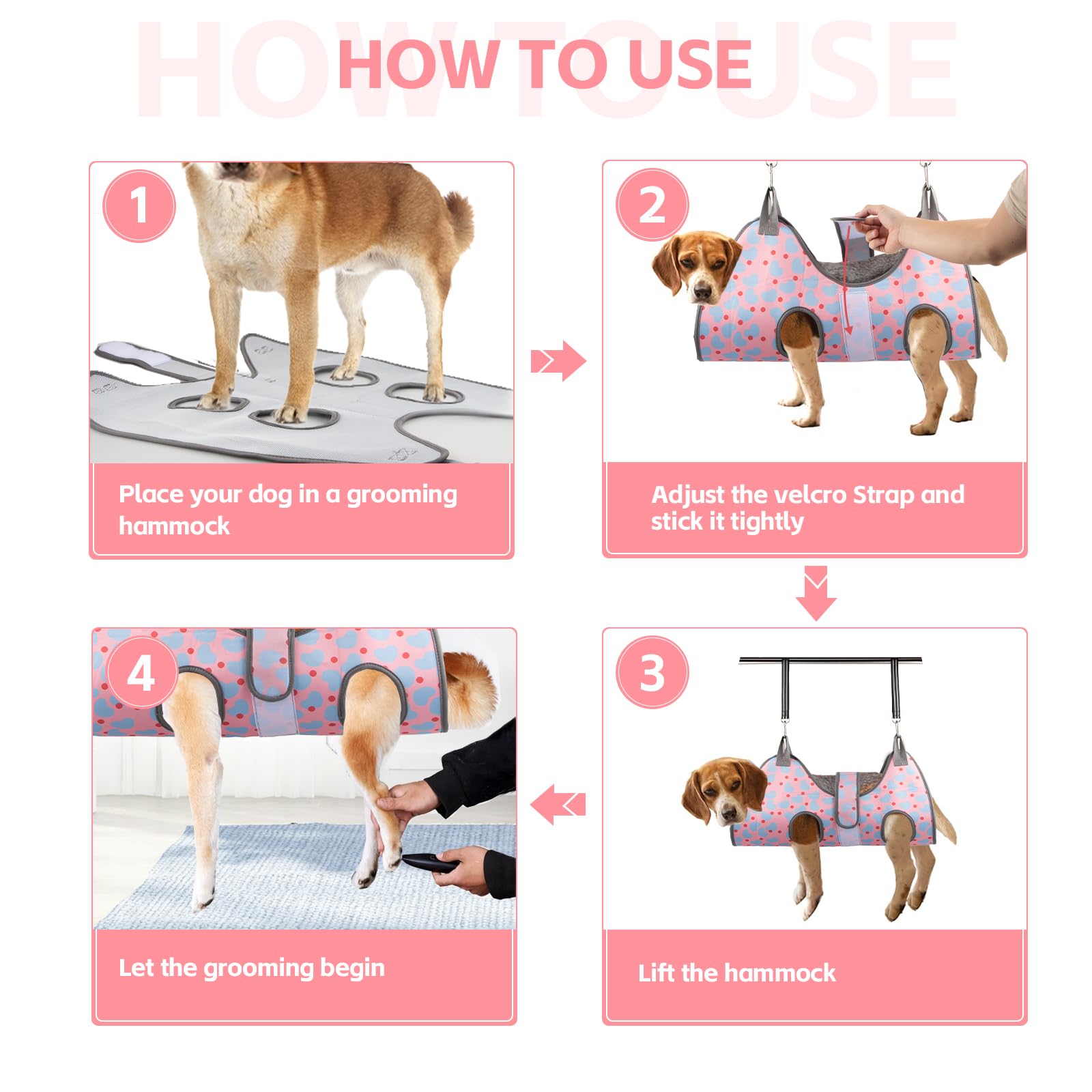 ATESON Hamaca de aseo para perros y gatos pequeños, arnés de aseo para perros para cortar uñas, ayudante de aseo de mascotas con cortaúñas/recortadores de uñas