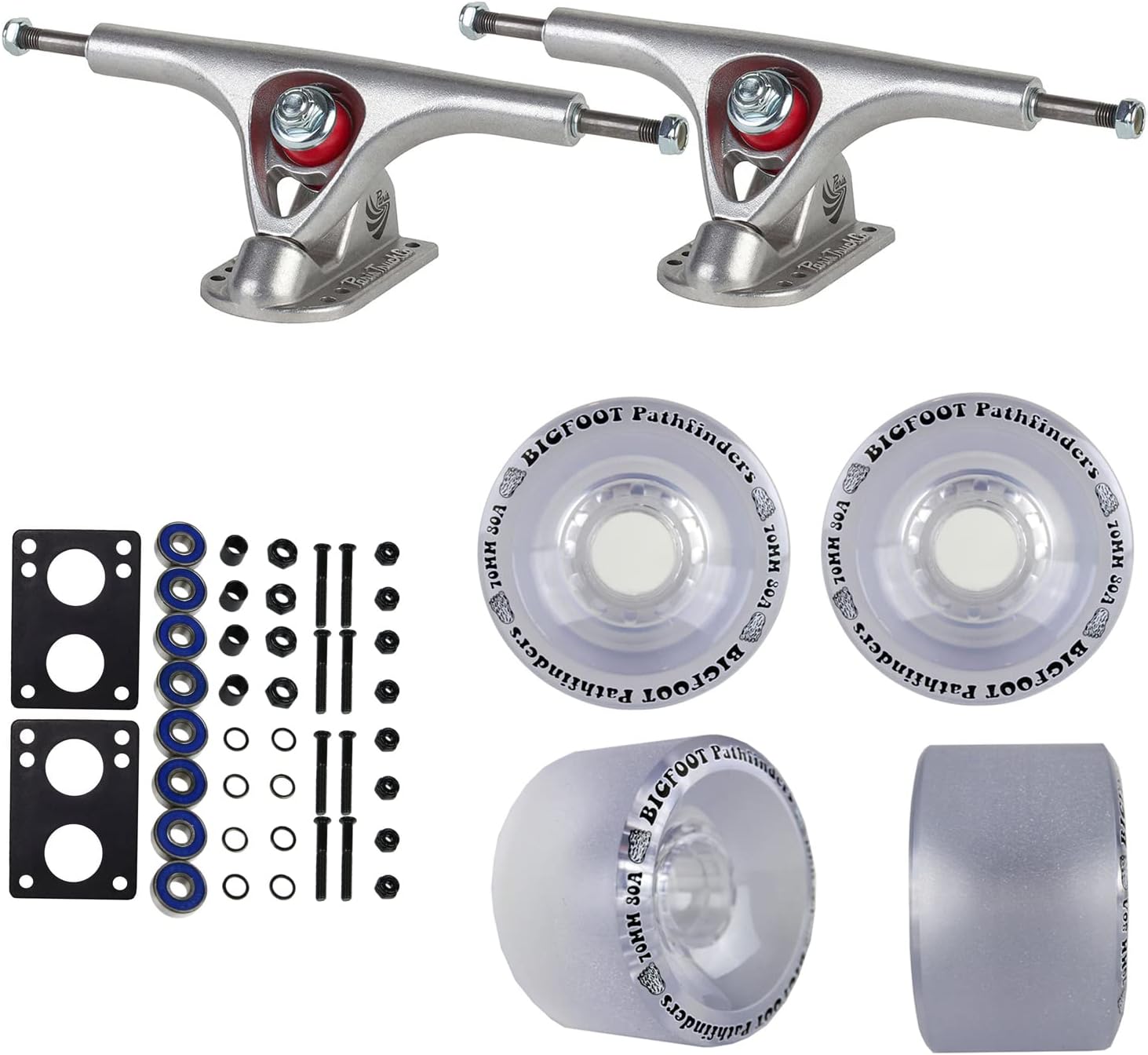 TGM Skateboards Premium Longboard Upgrade Kit with Paris Trucks, Wheels, Hardware, and ABEC 7 Bearings Kit - V2 180 Raw + Bigfoot 70mm 80A Clear