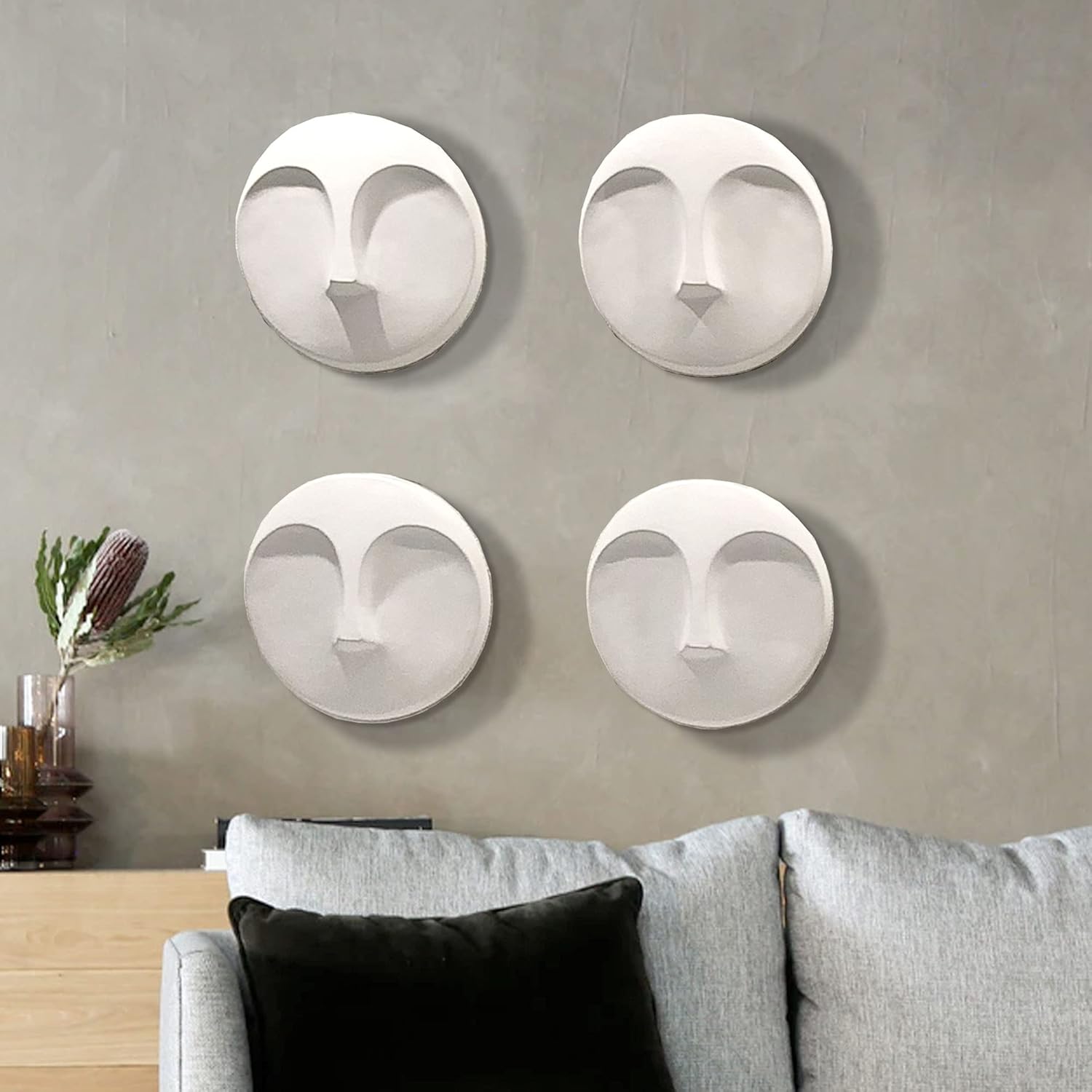 Howard Elliott Round Decorative Face Hanging Wall Sculpture, 10 x 10 Inch, Matte White : Home & Kitchen