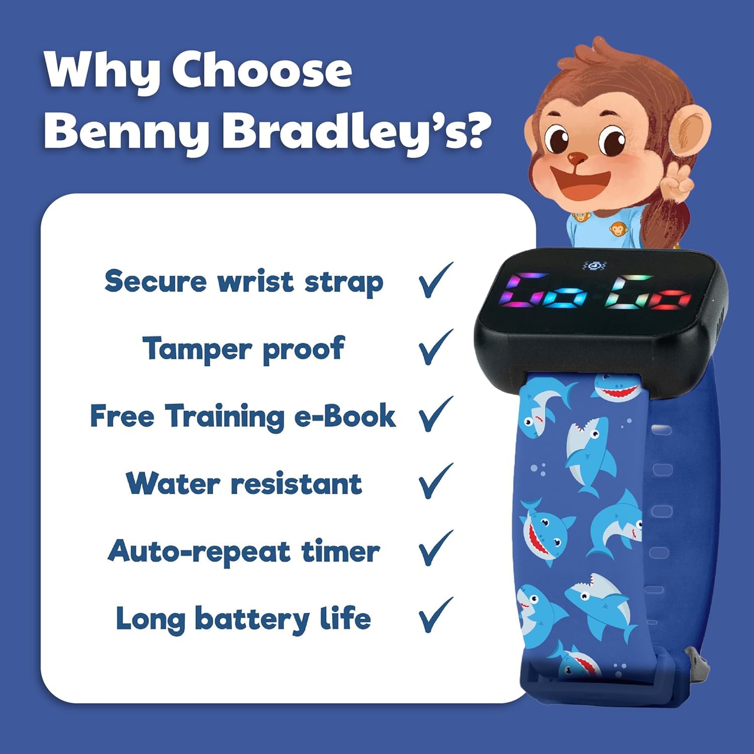 Potty Training Watch for Kids V4 – A Water Resistant Toilet Reminder Device for Boys & Girls to Train Your Toddler with Fun/Musical & Vibration Interval Reminder with Potty Training eBook (Shark)