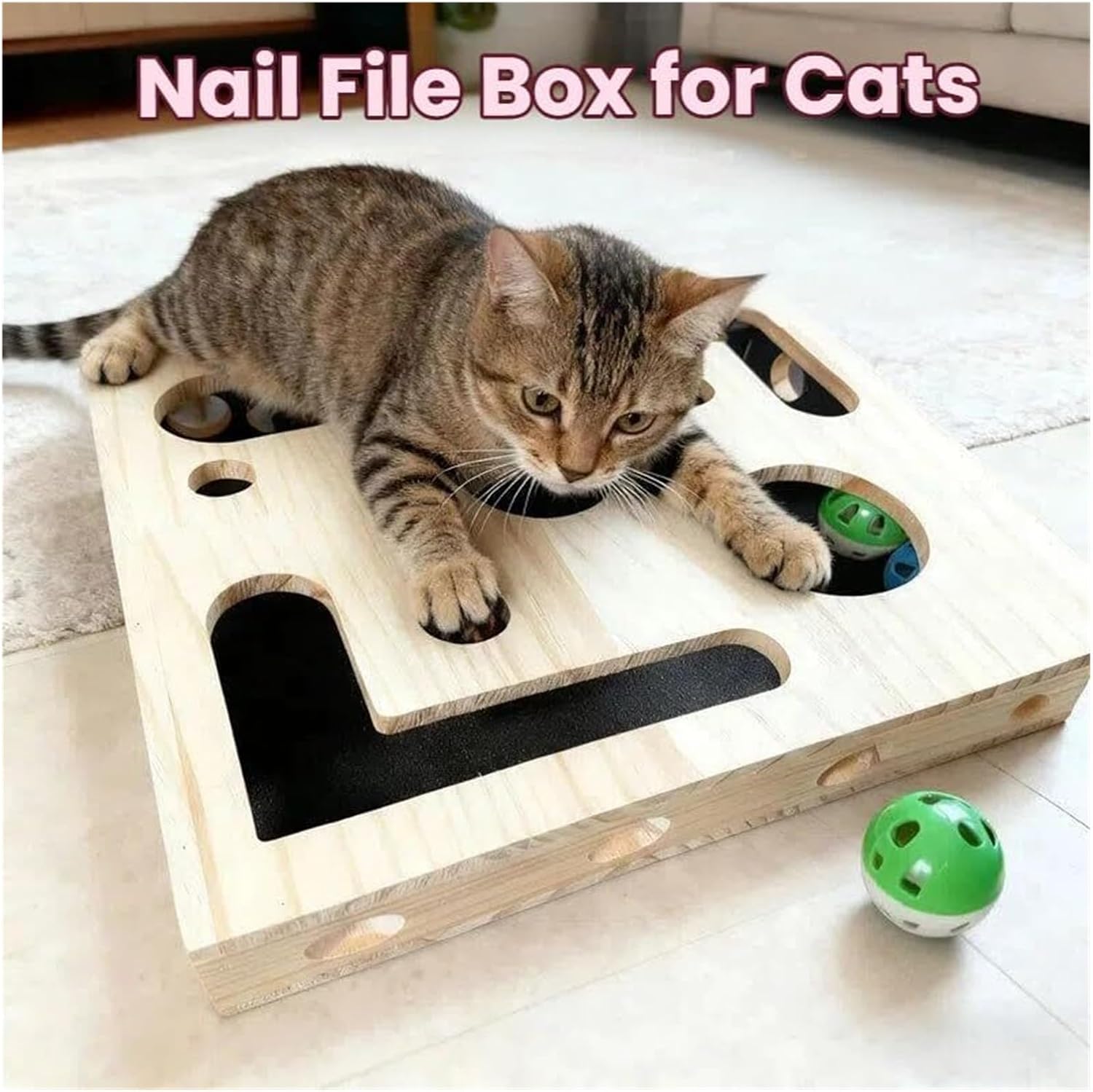 2026 Cat Nail File Box with Bell Ball & Sandpaper Inside, Gift for a Cats That Hates Having Its Nails Trimmed, Cat Scratch Puzzle Enrichment Box, Nail File Stress Free Alternative