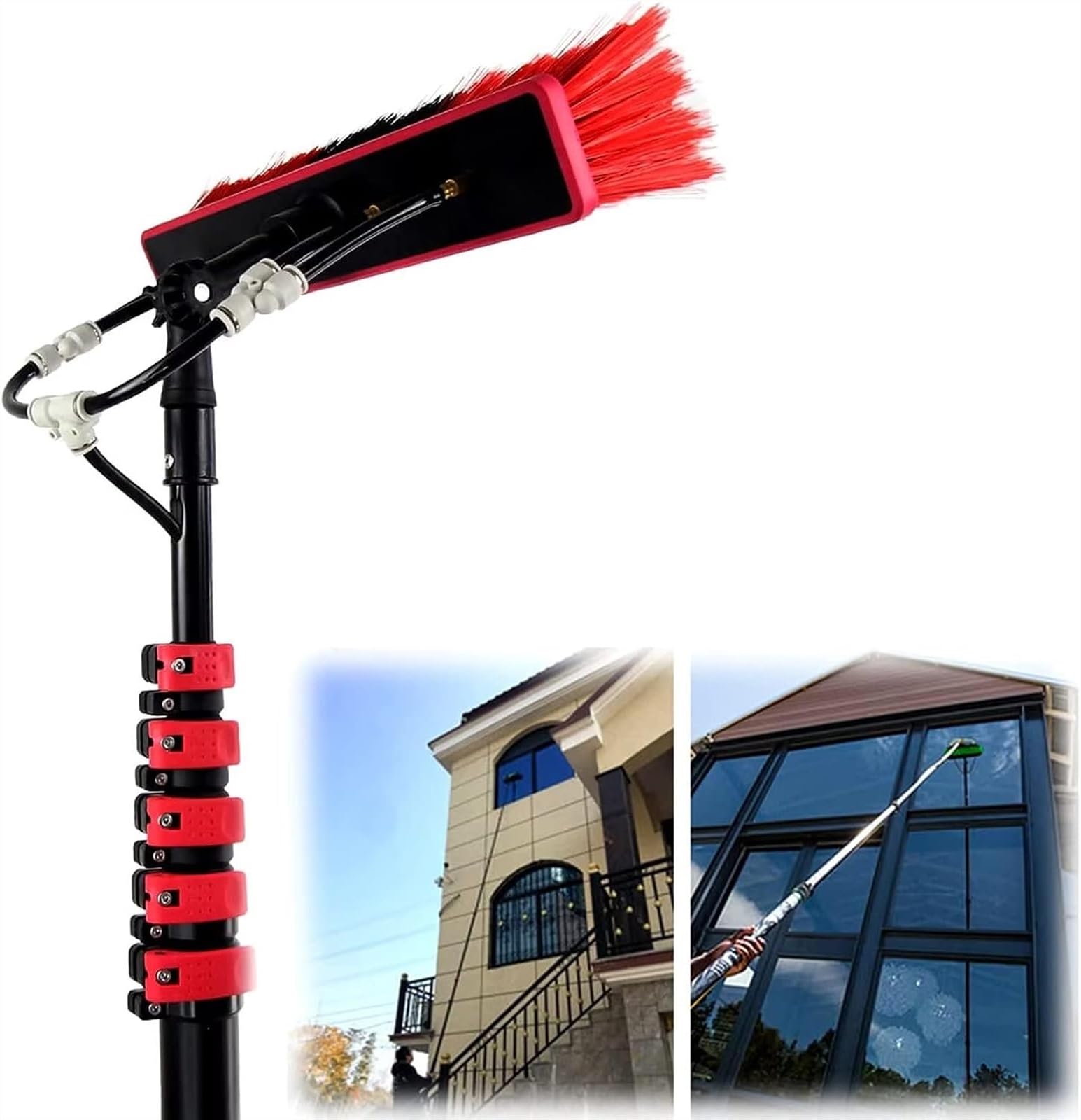 WXPGFEQ Window Cleaning Pole, Water Fed Telescopic Brush Photovoltaic Panel Cleaning Tool for Cleaning Photovoltaic and Solar Panels Brush Head Rod (Color : 50cm Brush Head, Size : 7.2M Rod)