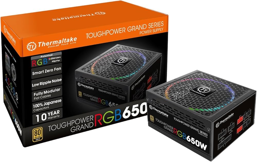 Thermaltake Toughpower Grand RGB 650W 80+ Gold Smart Zero 256-Color RGB Fan Fully Modular Power Supply - View 1