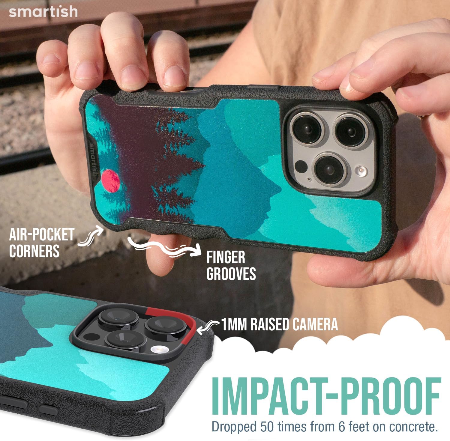 Smartish® iPhone 16 Pro Protective Magnetic Case - Gripzilla Compatible with MagSafe [Rugged + Tough] Heavy Duty Armor Slim Cover w/Drop Tested Protection for Apple iPhone 16 Pro - Moving Mountains - Image 4