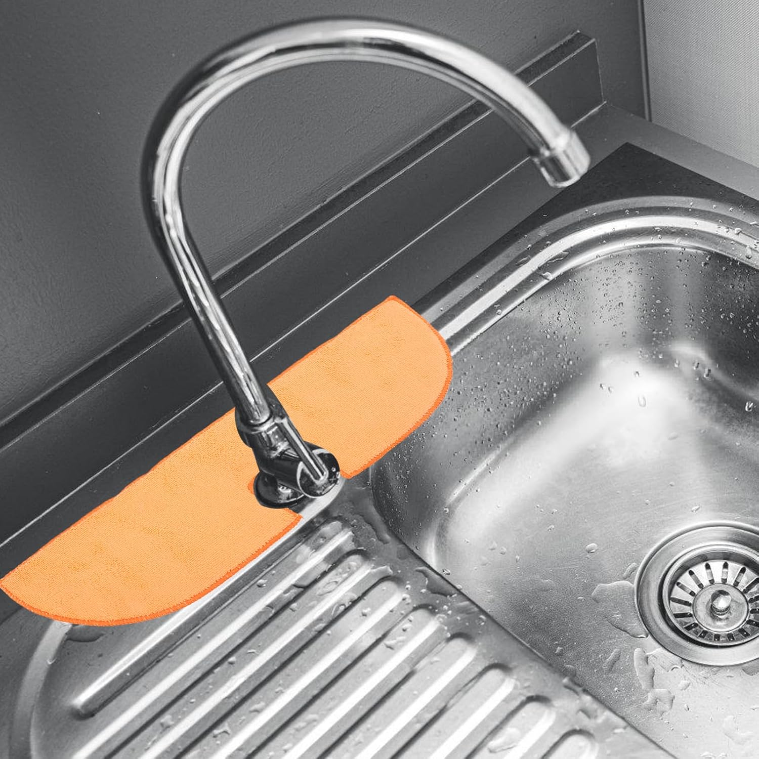 KICHOUSE 2pcs Reusable Kitchen Sink Splash Guard Pads Absorbent Water Faucet Mats for Drip Catching Bathroom and Kitchen Orange Gray and Practical Design